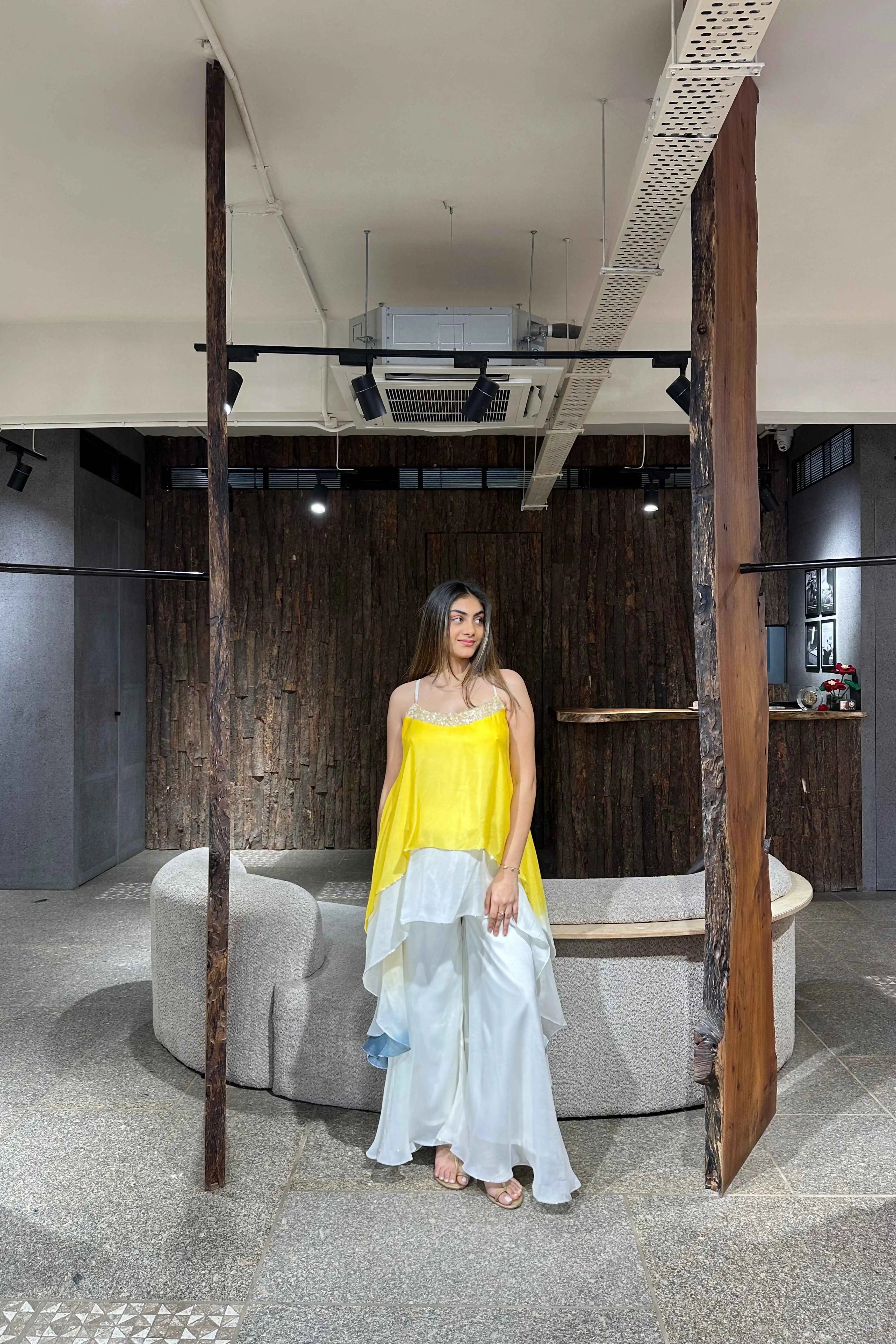 Yellow Chinnon Indo Western Dress for Women | Ethonique