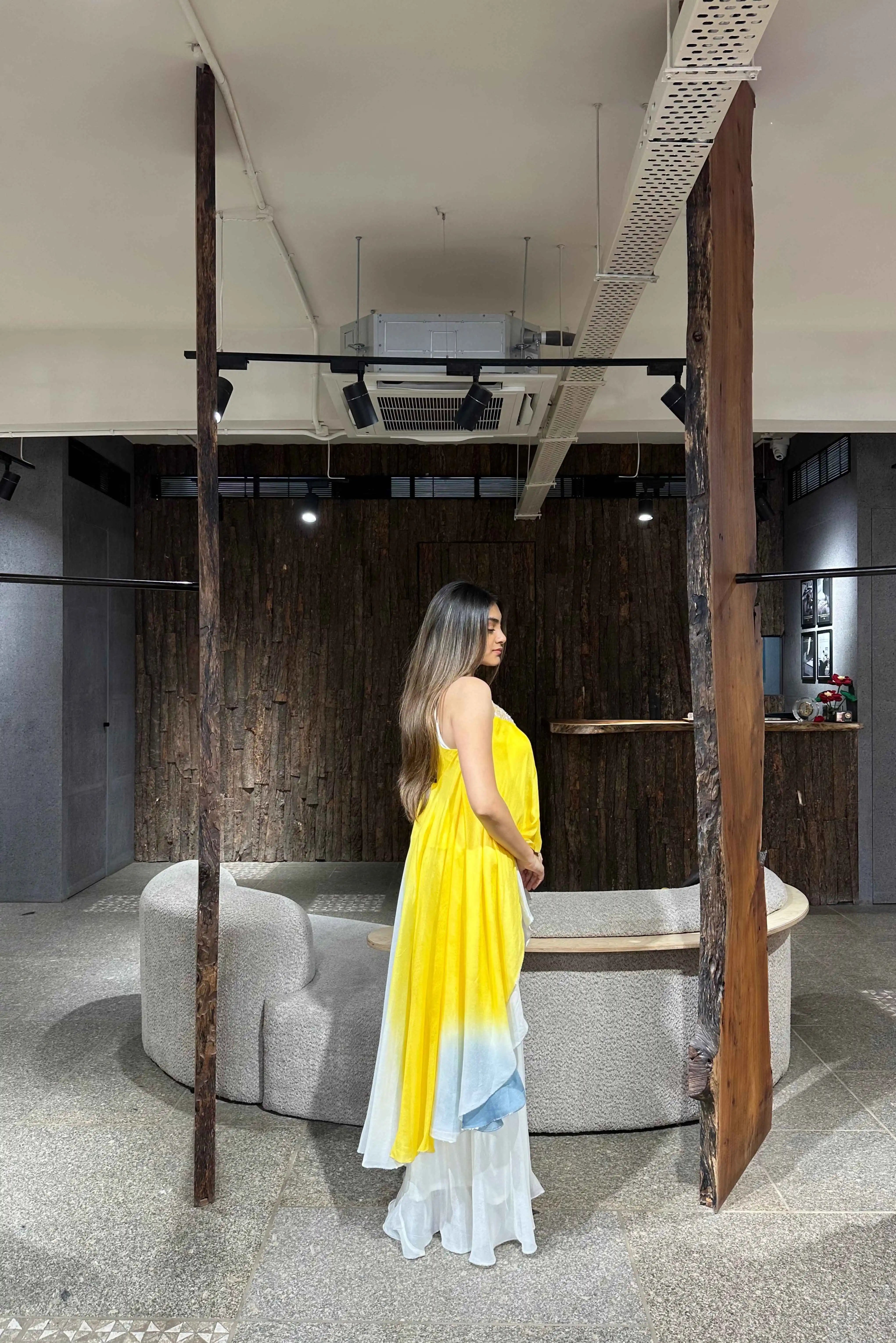 Front styling view of yellow indo western dress — Yellow Indo Western Dress