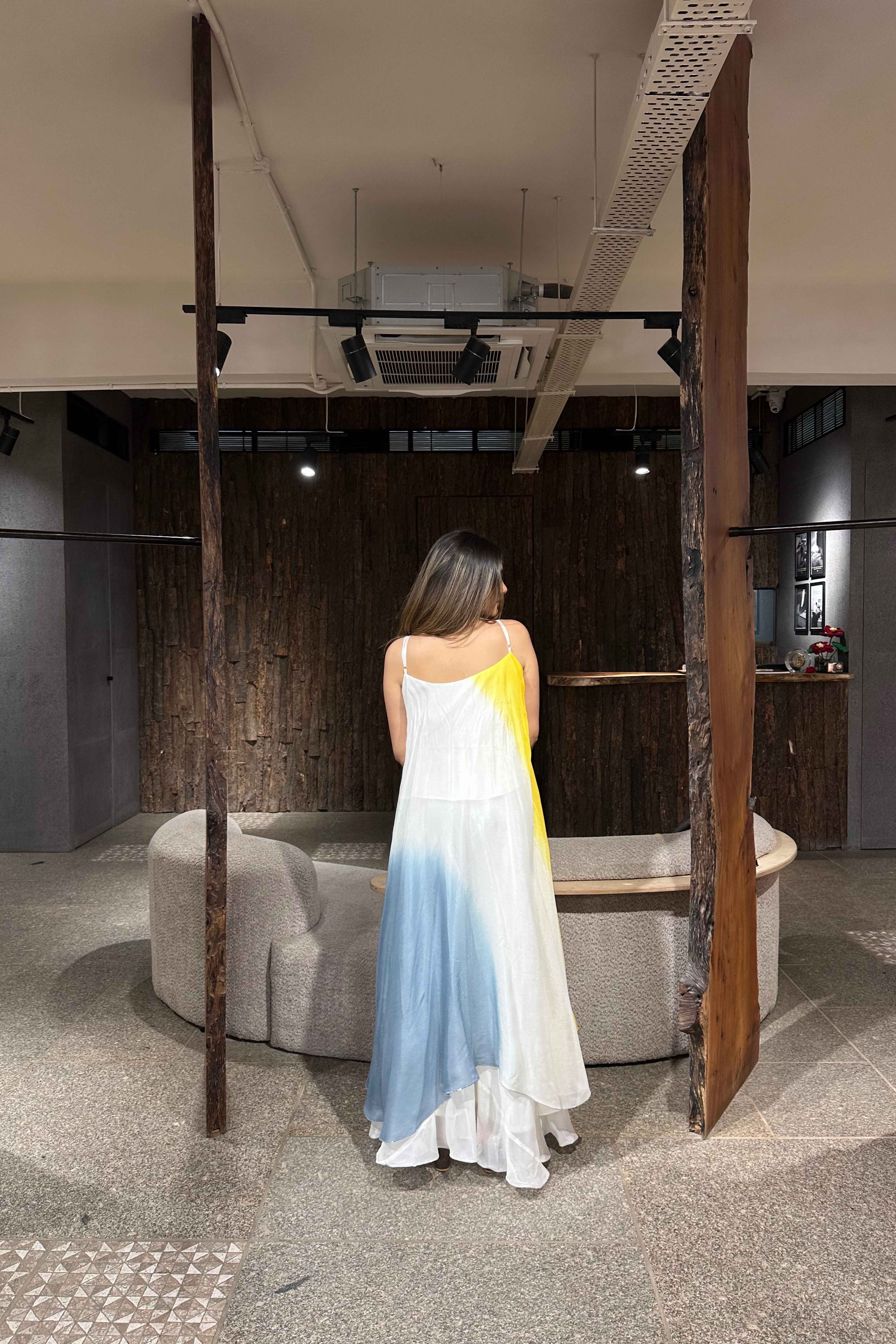 Yellow Assymetric Party wear Dress for Women