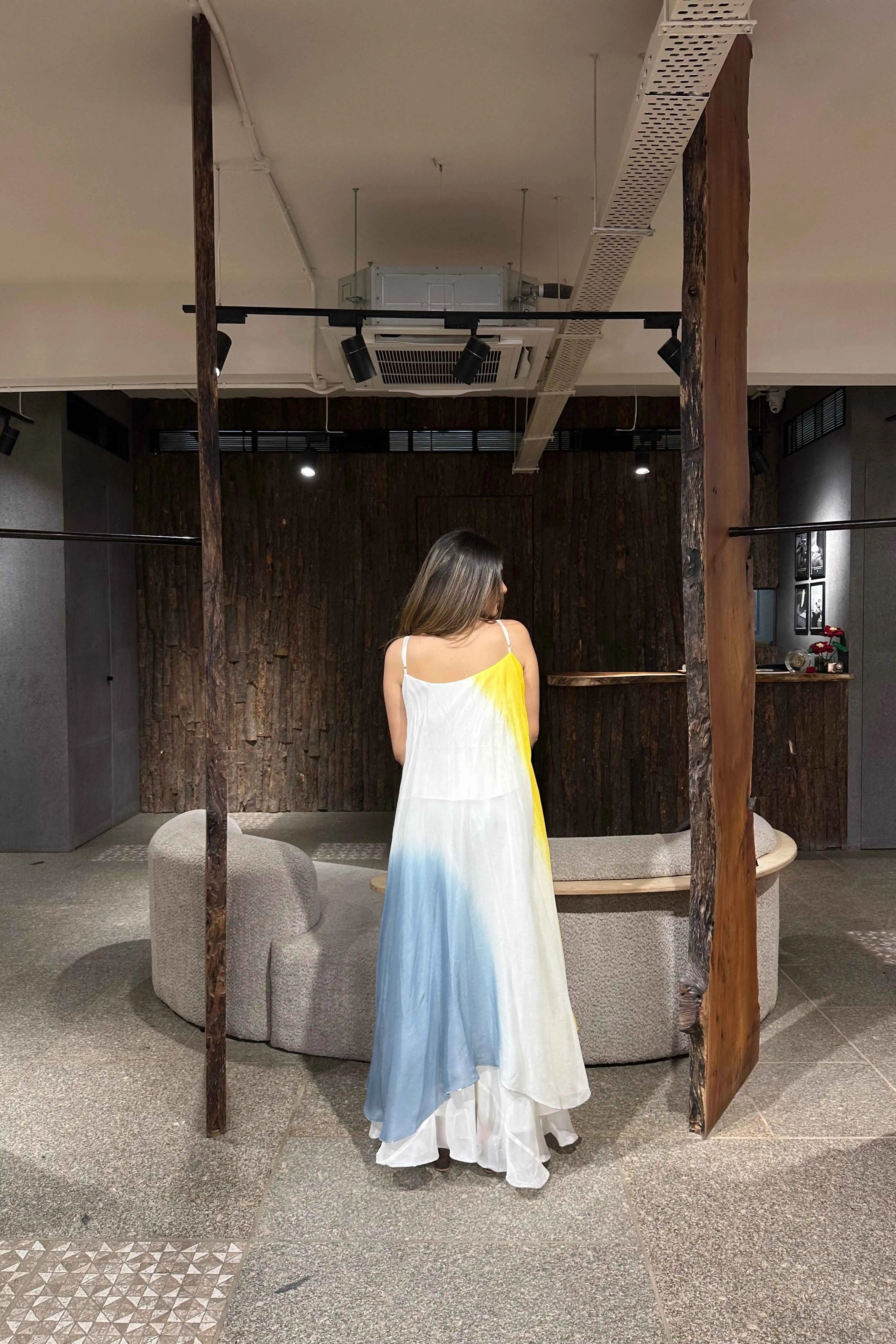 Side drape and silhouette of yellow indo western dress — Yellow Indo Western Dress