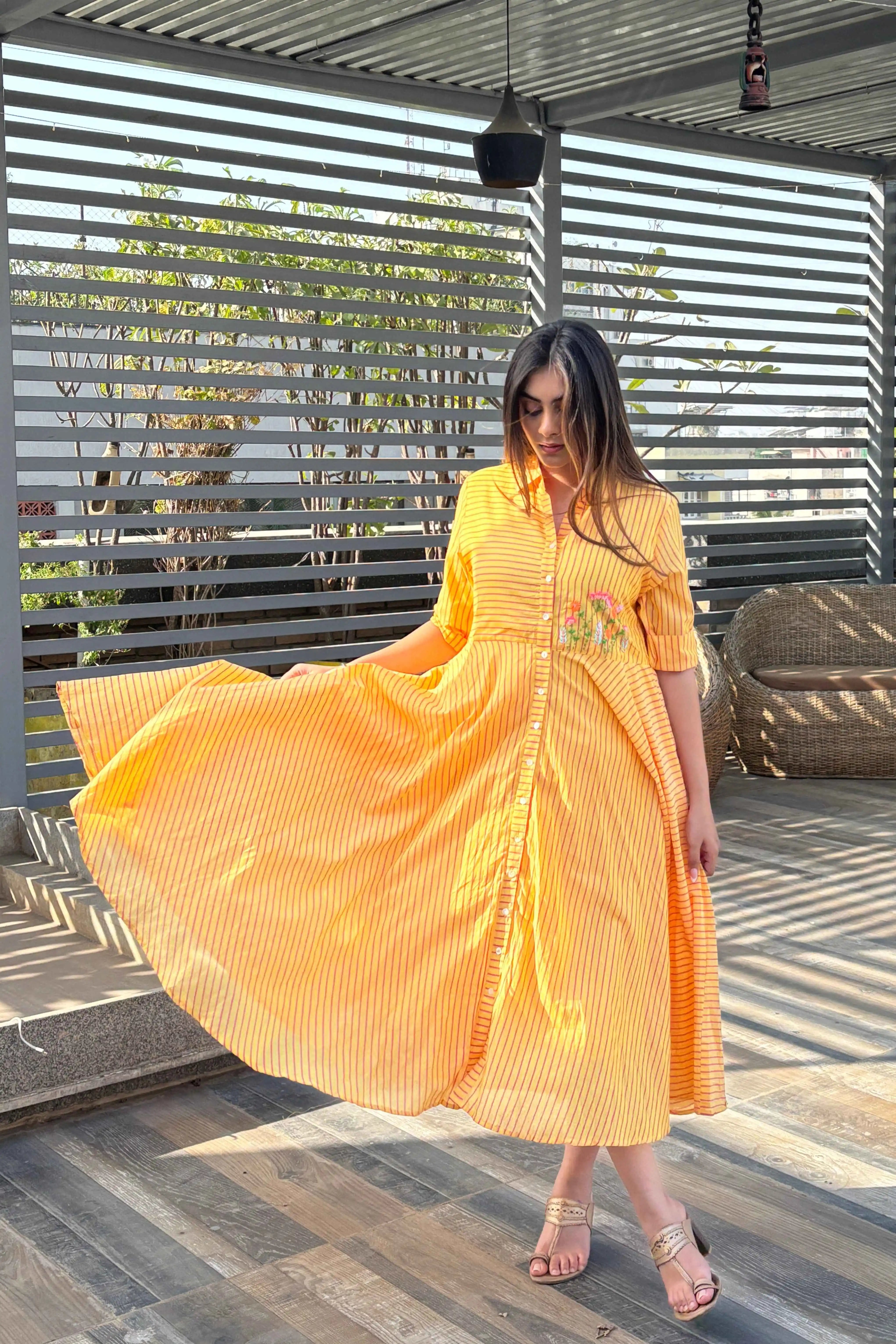 Yellow Cotton Dress for Women | Ethonique