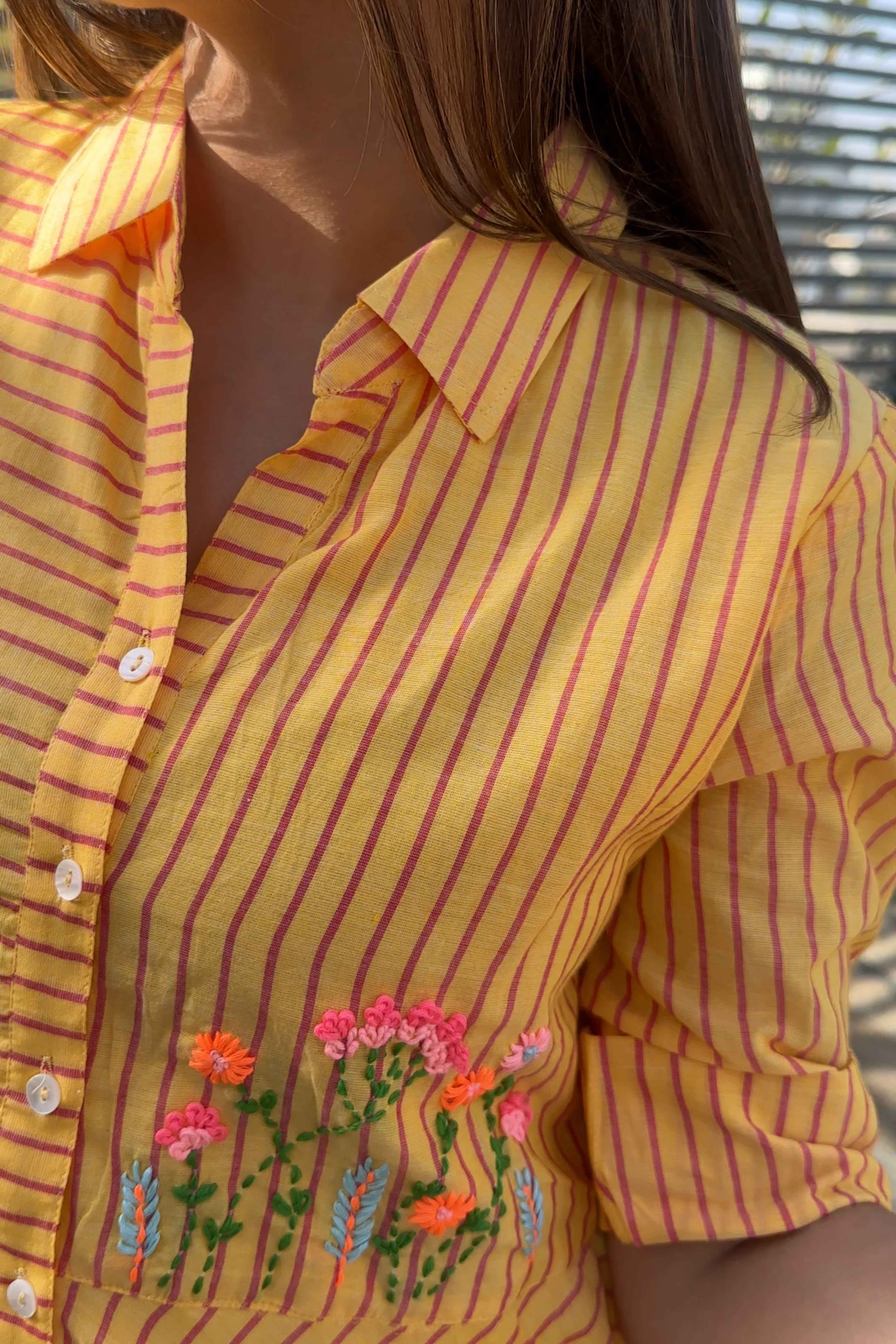 Yellow Striped Summer wear Cotton Dress for Women