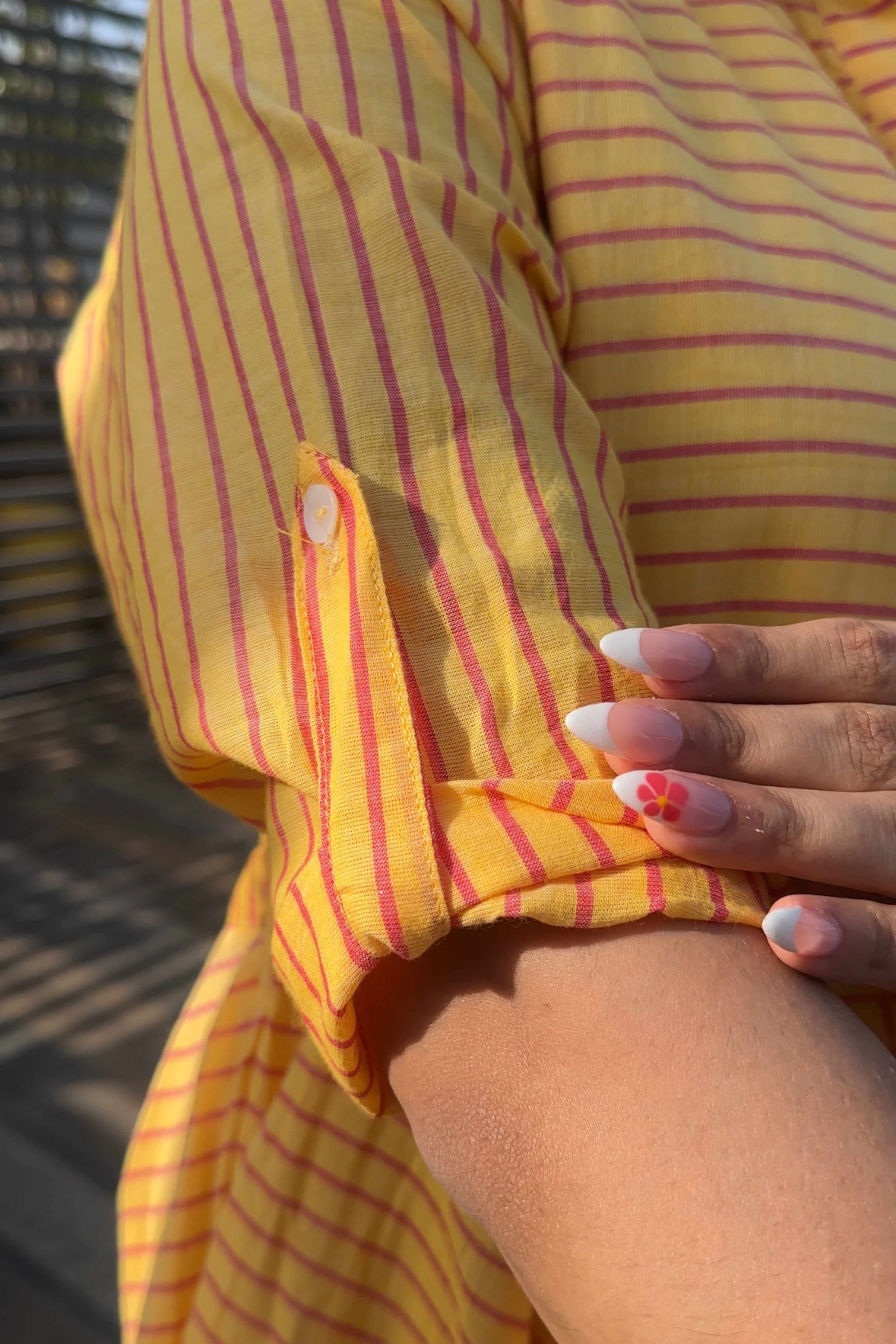 Yellow Striped Summer wear Cotton Dress for Women