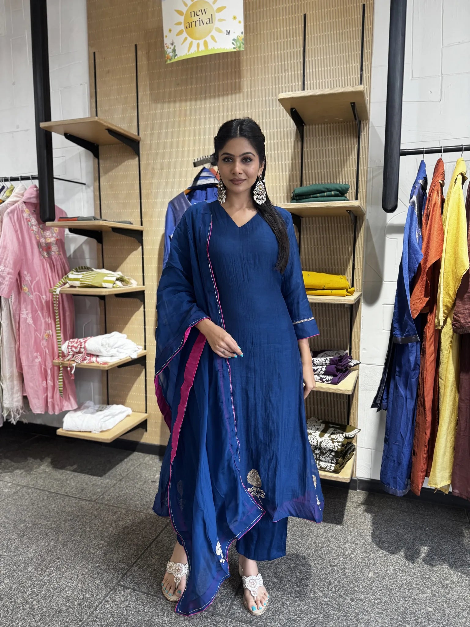 A-Line Mul Chanderi Kurta Set with Dupatta