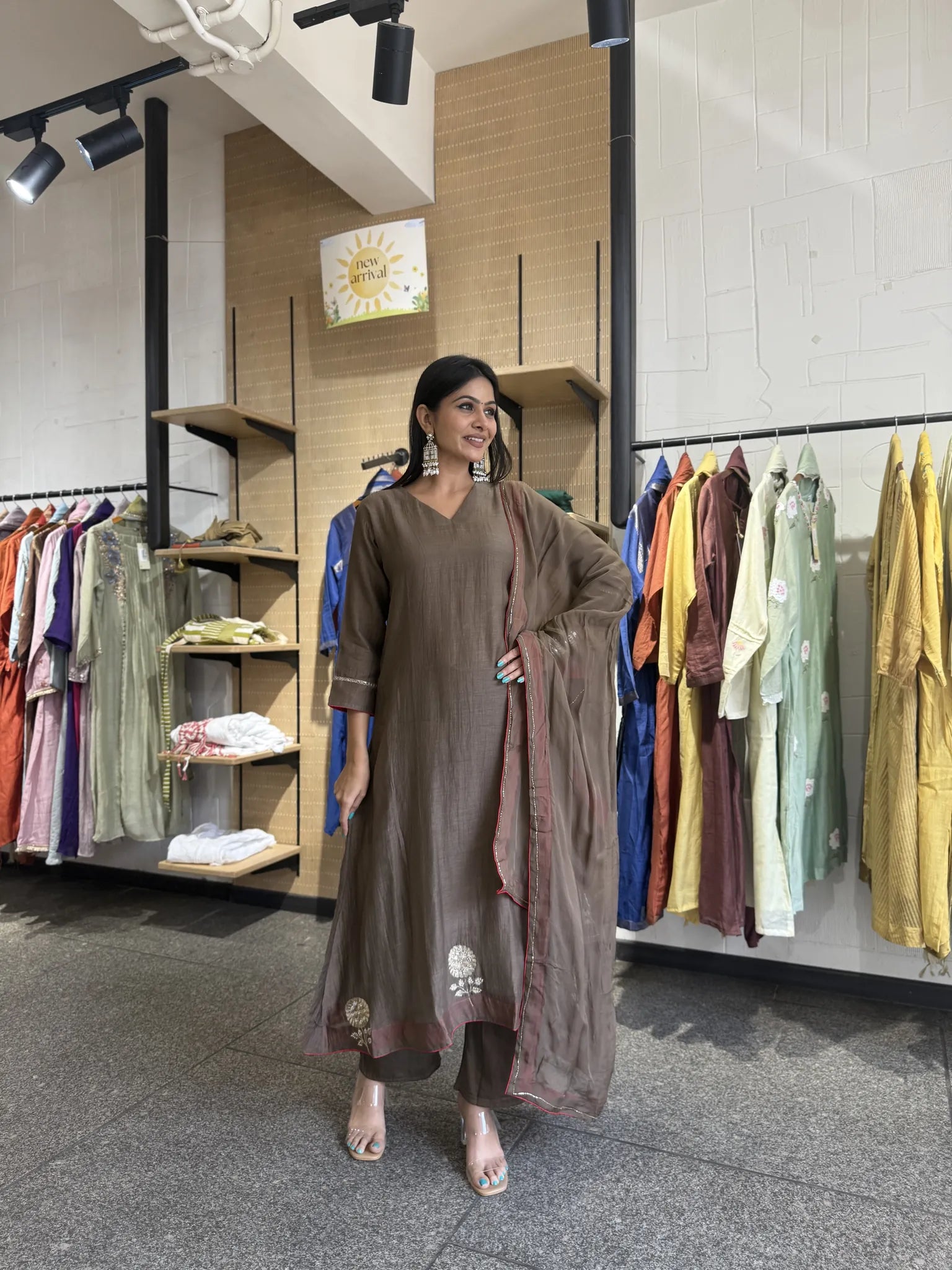 A-Line Mul Chanderi Kurta Set with Dupatta
