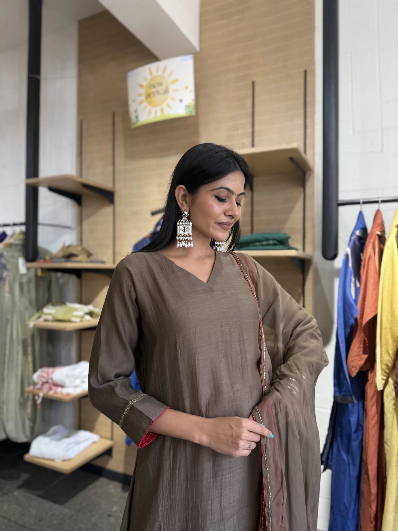 A-Line Mul Chanderi Kurta Set with Dupatta