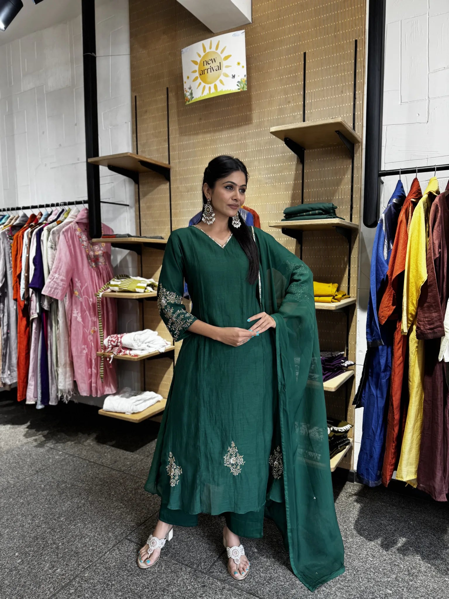 Anarkali Style A-Line Mul Chanderi Kurta Set