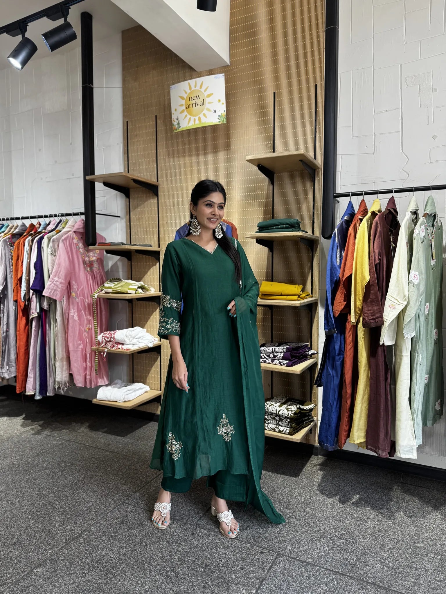Anarkali Style A-Line Mul Chanderi Kurta Set