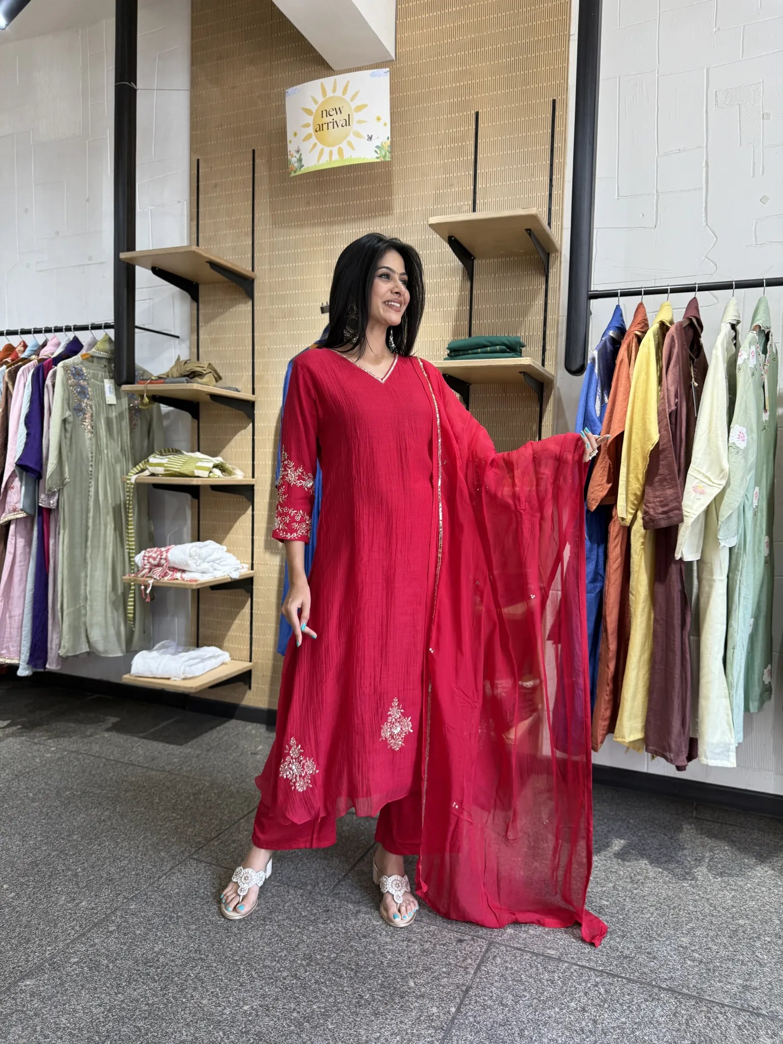 Anarkali Style A-Line Mul Chanderi Kurta Set