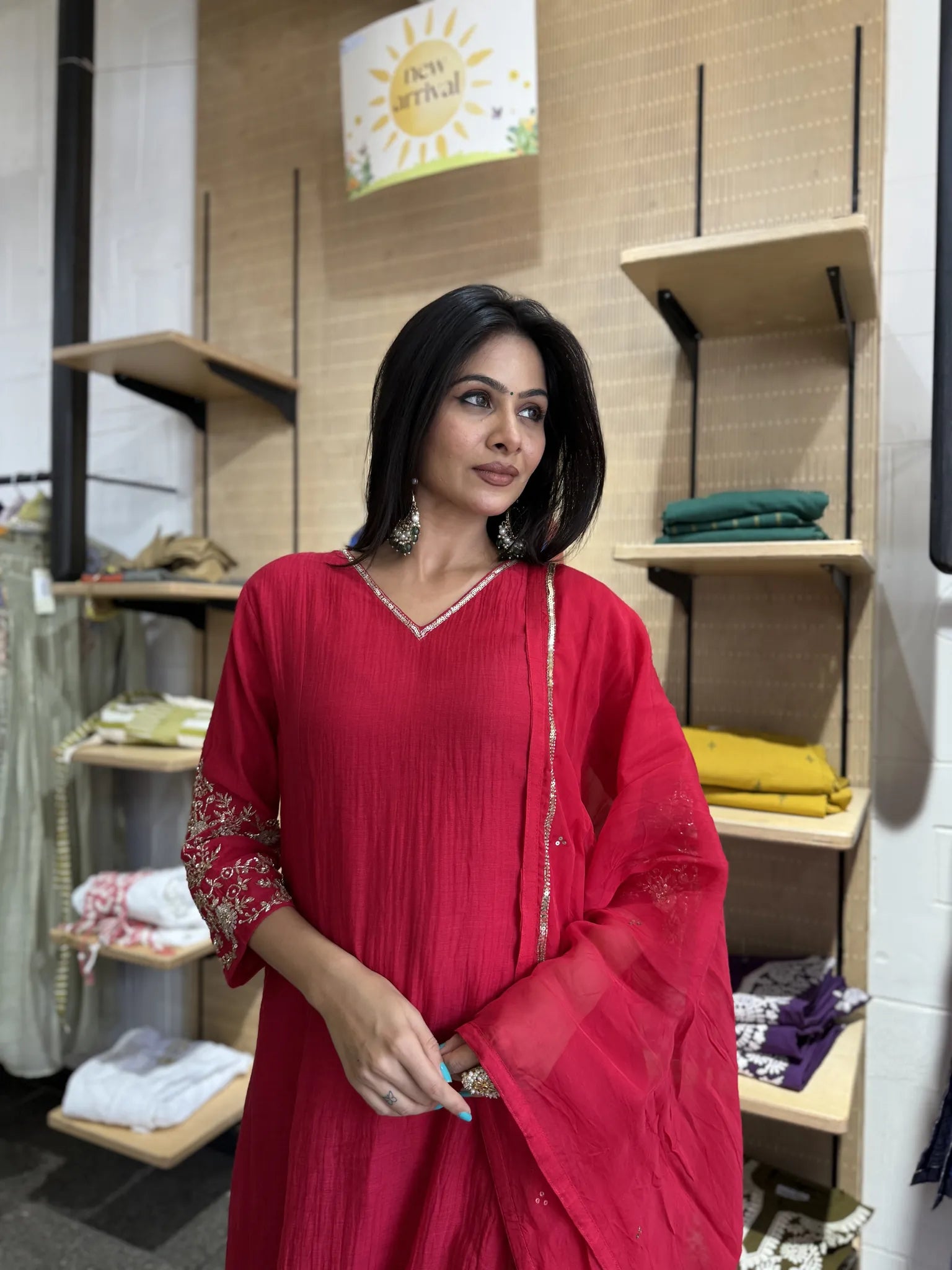 Anarkali Style A-Line Mul Chanderi Kurta Set