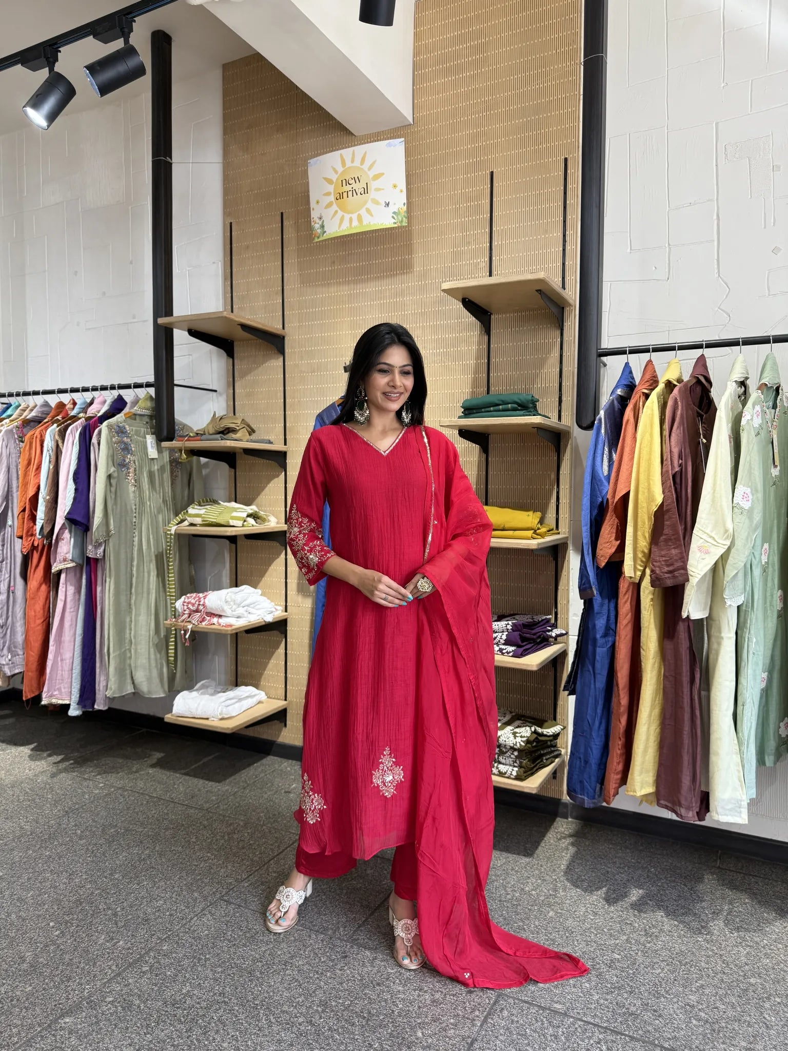 Anarkali Style A-Line Mul Chanderi Kurta Set