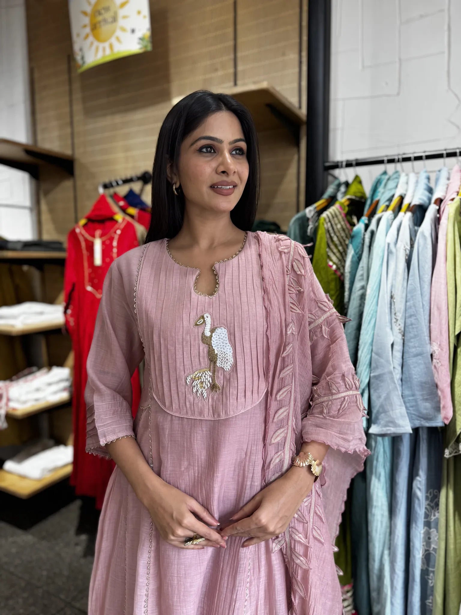Baby Pink A-Line Kurta Pant Set with Dupatta