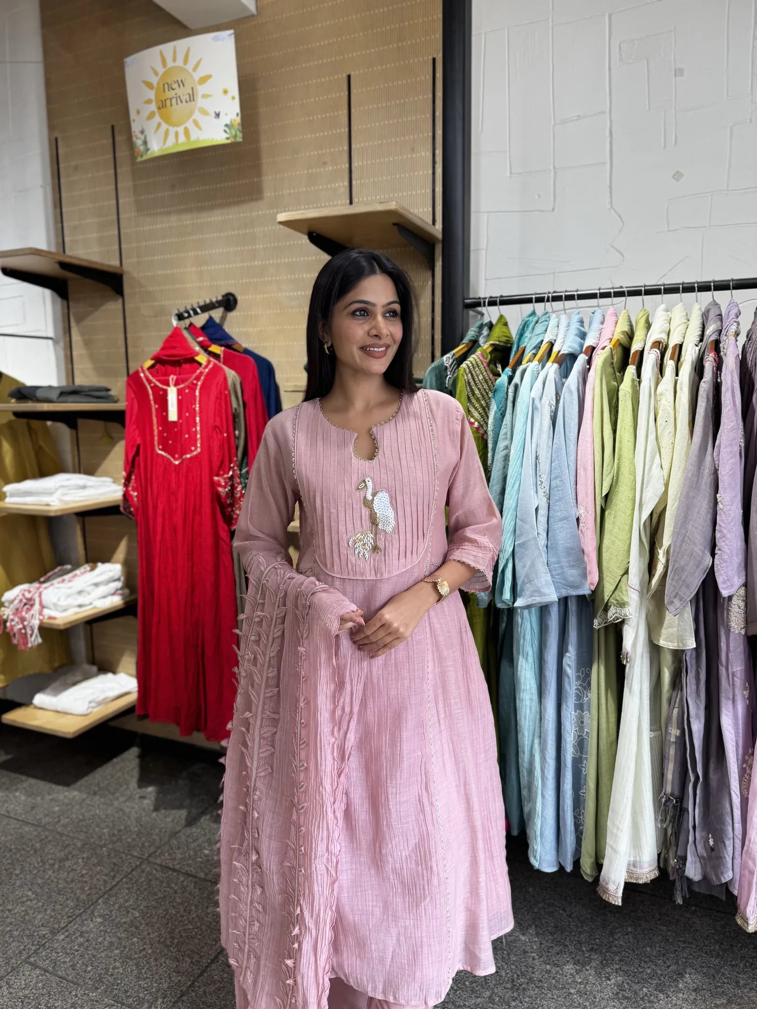 Baby Pink A-Line Kurta Pant Set with Dupatta