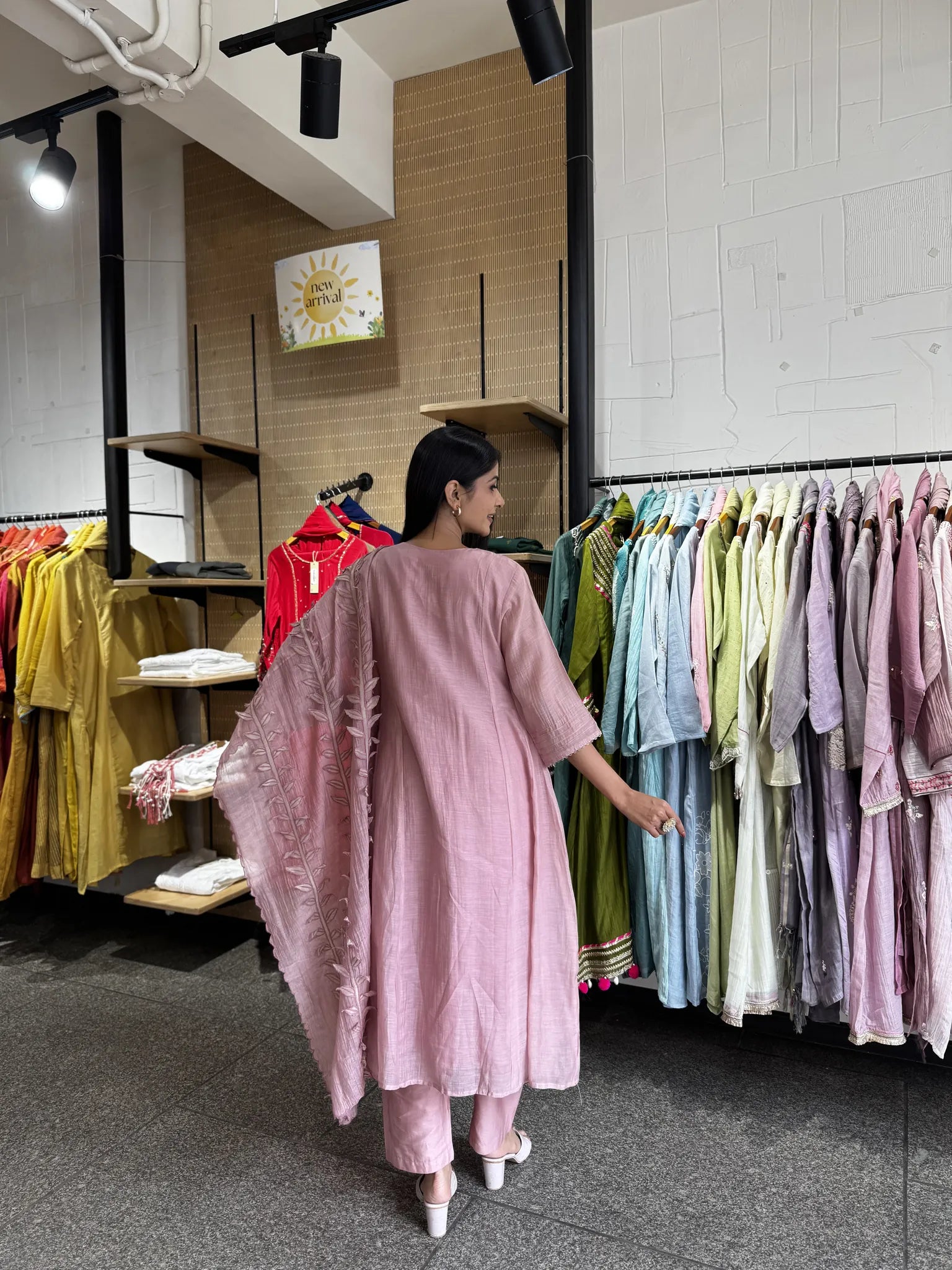 Baby Pink A-Line Kurta Pant Set with Dupatta