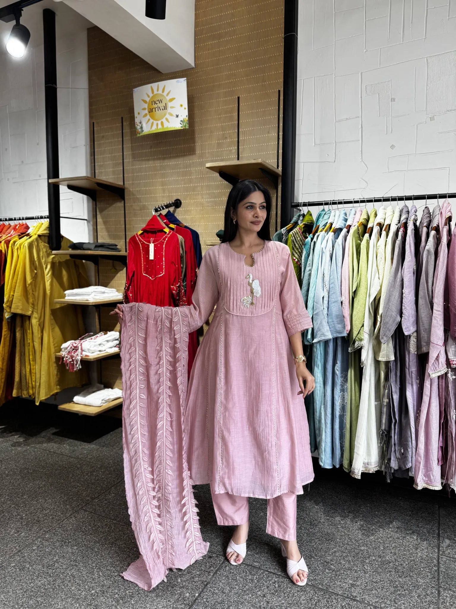 Baby Pink A-Line Kurta Pant Set with Dupatta