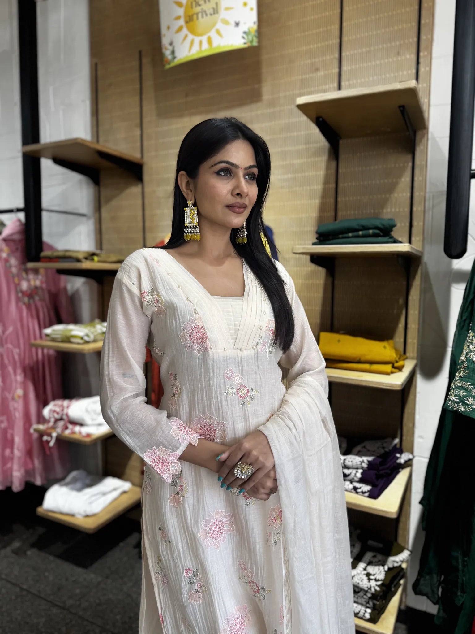 Baby Pink A-Line Kurta Set with Mul Chanderi Dupatta