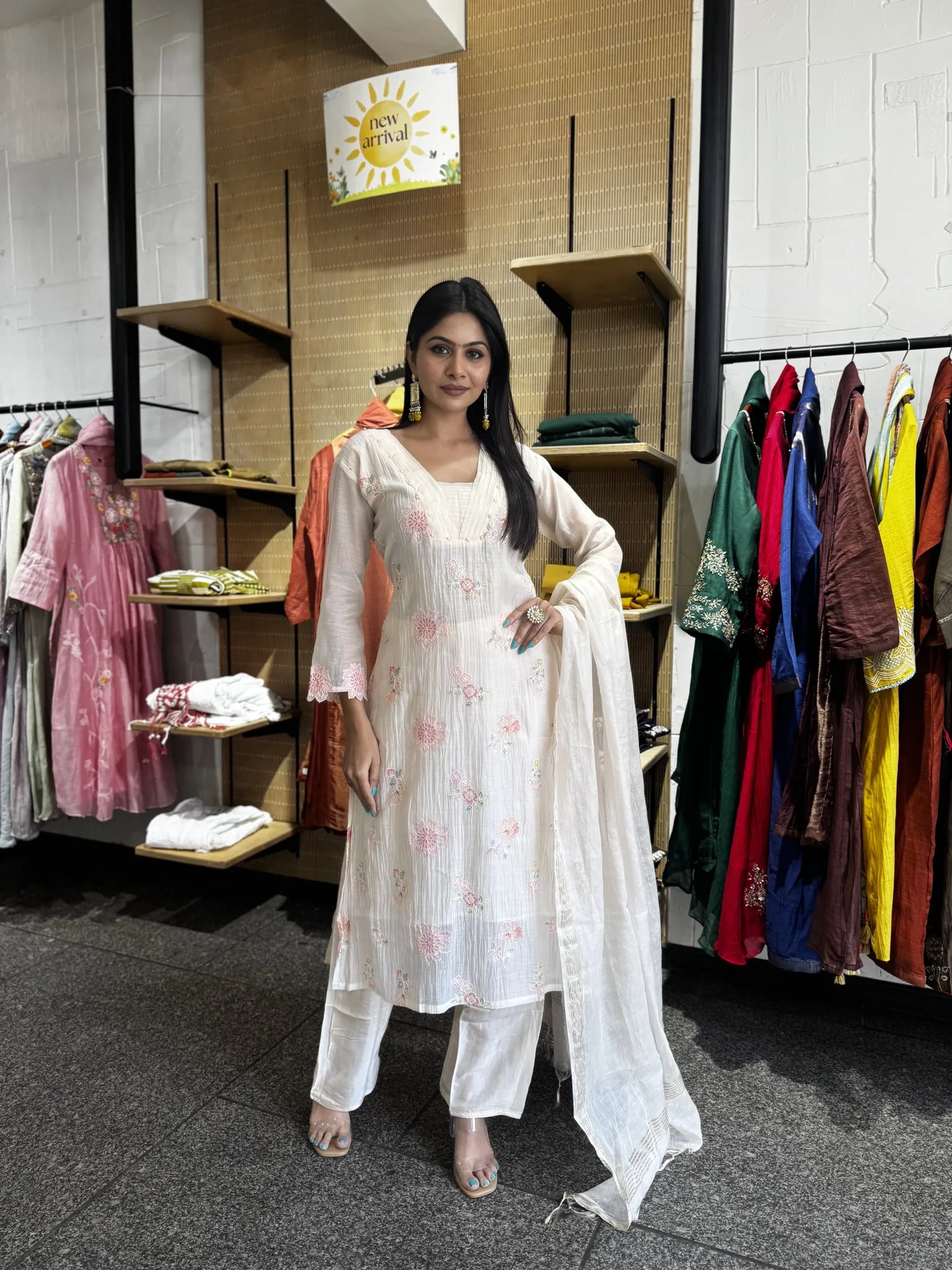 Baby Pink A-Line Kurta Set with Mul Chanderi Dupatta