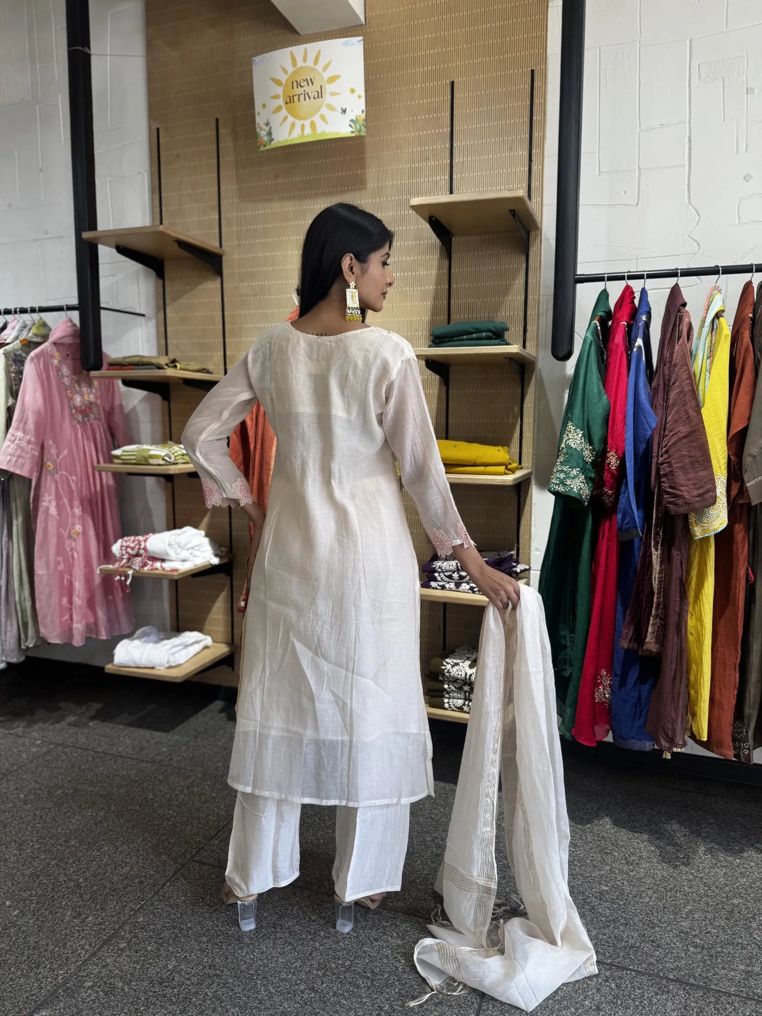 Baby Pink A-Line Kurta Set with Mul Chanderi Dupatta