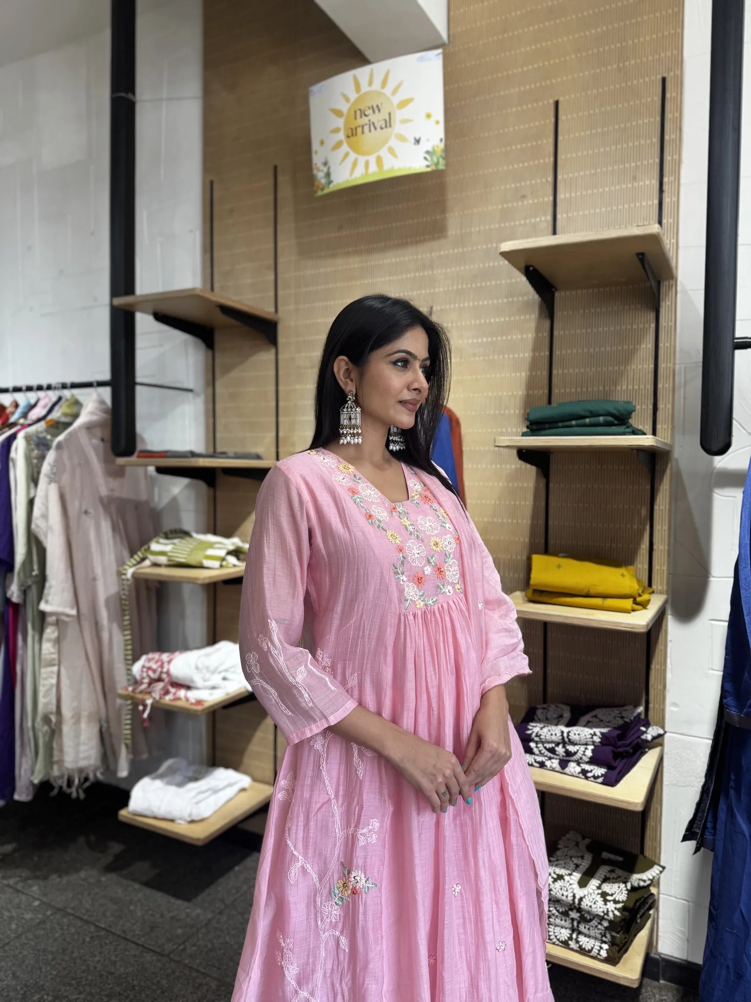 Baby Pink Mul Chanderi A-Line Kurta Set with Dupatta