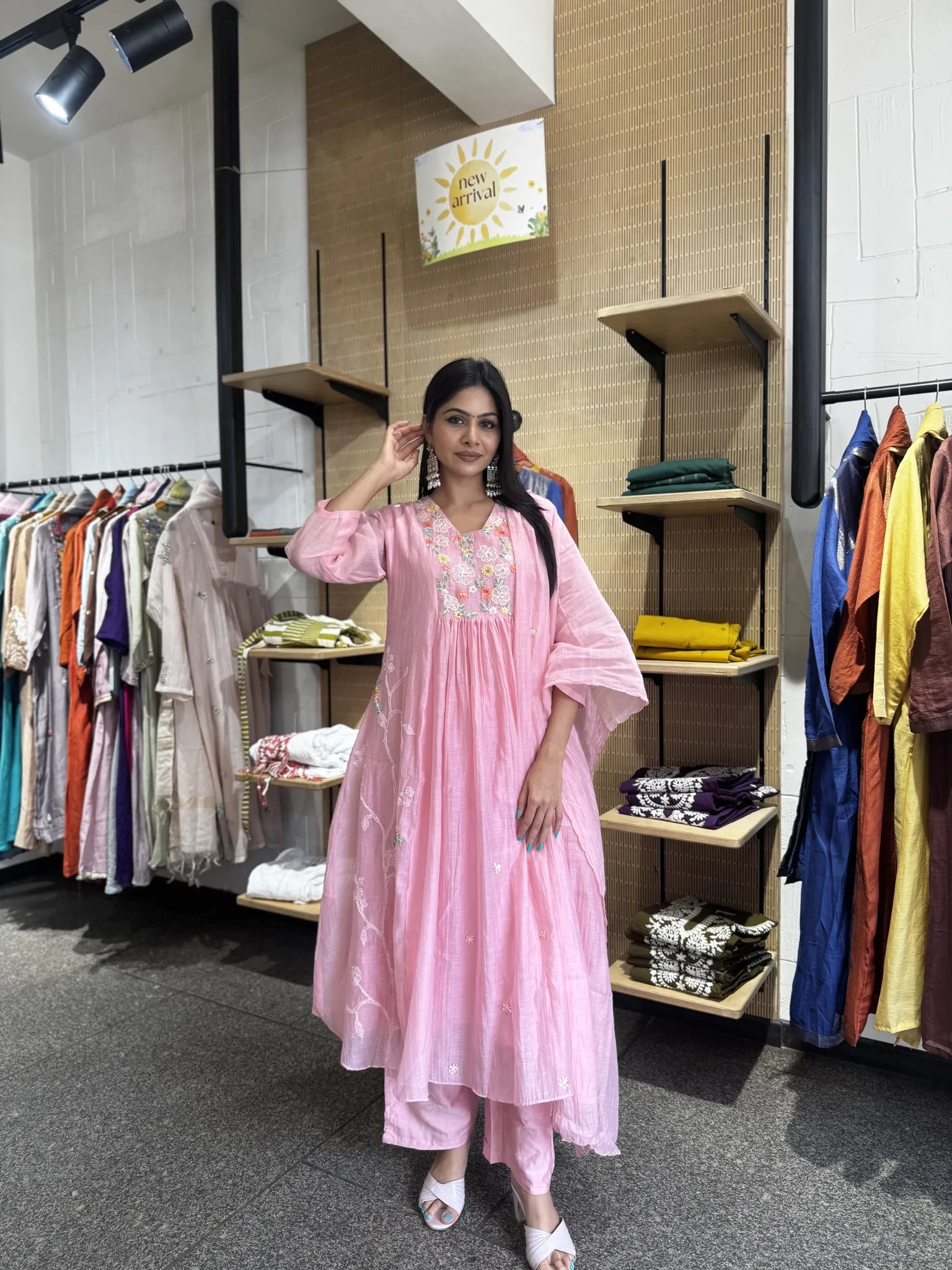Baby Pink Mul Chanderi A-Line Kurta Set with Dupatta
