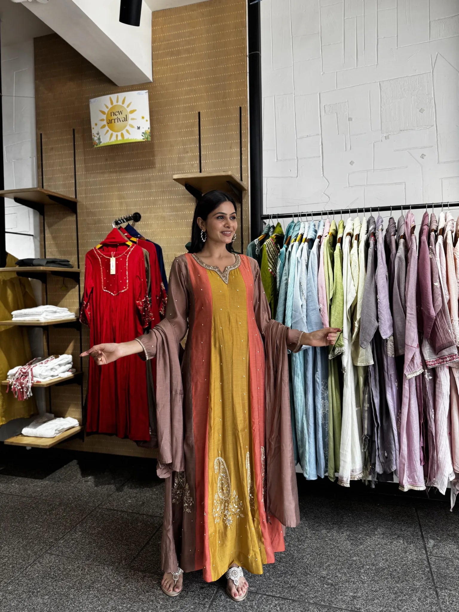 Brown Mul Chanderi A-Line Sharara Suit for Women