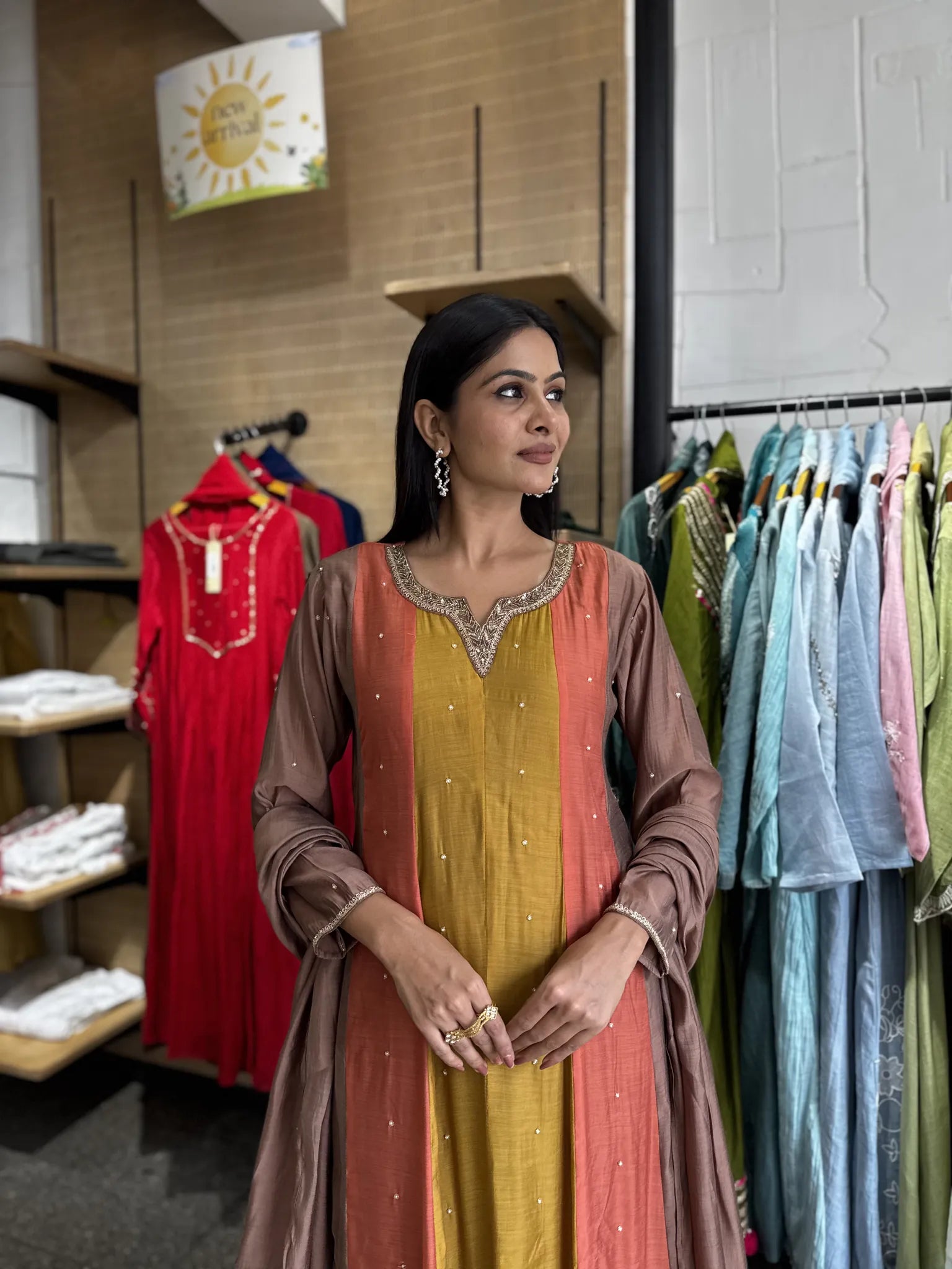 Brown Mul Chanderi A-Line Sharara Suit for Women