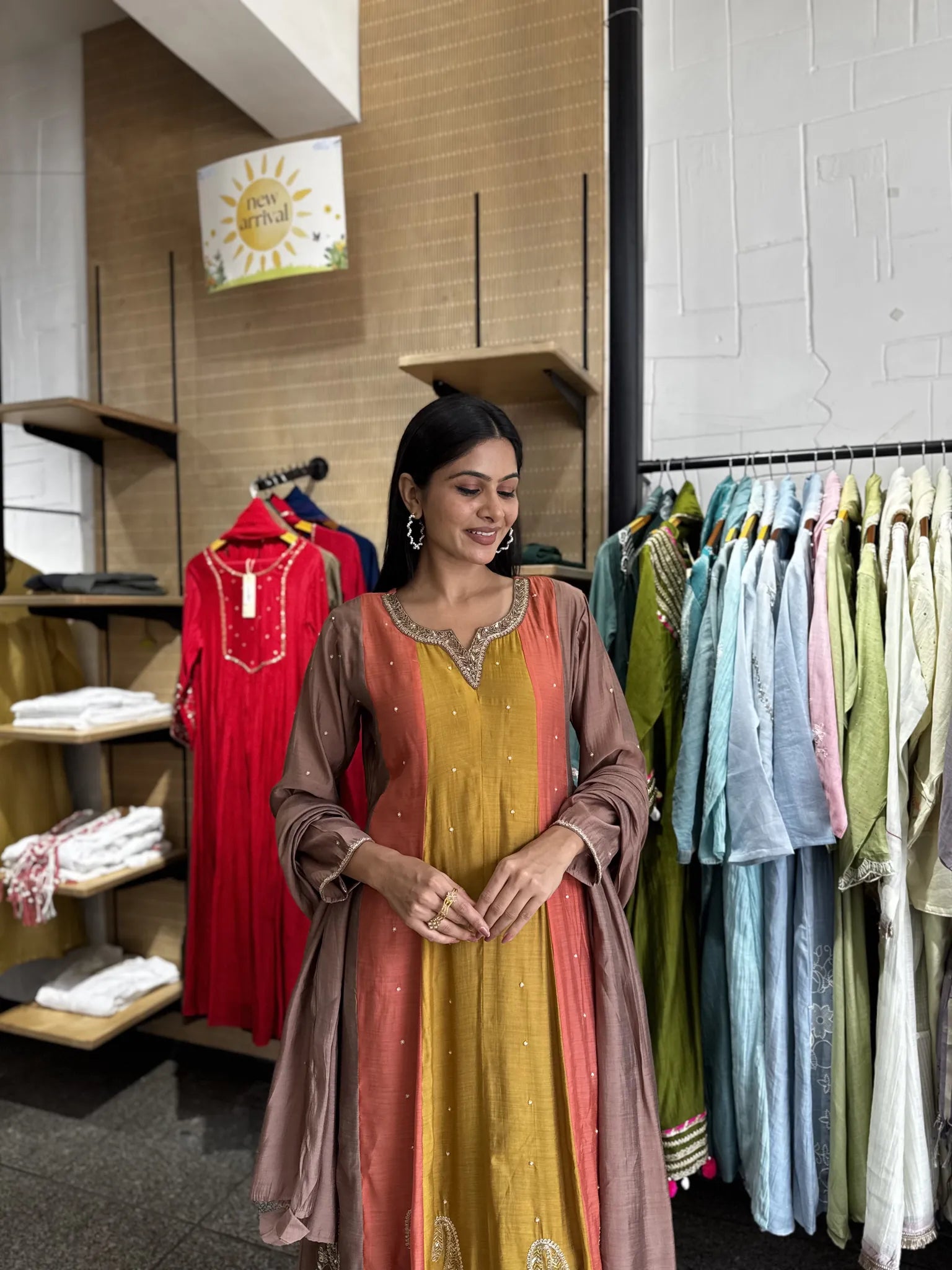 Brown Mul Chanderi A-Line Sharara Suit for Women