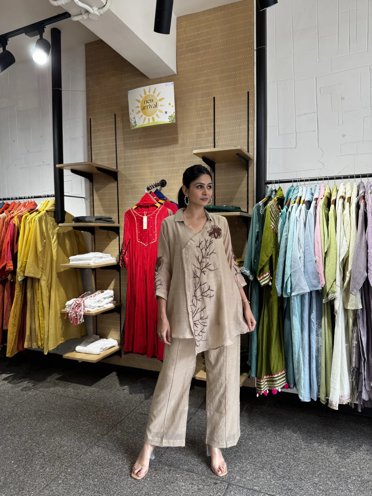 Cream Mul Chanderi Kediya Co-ord Set for Women