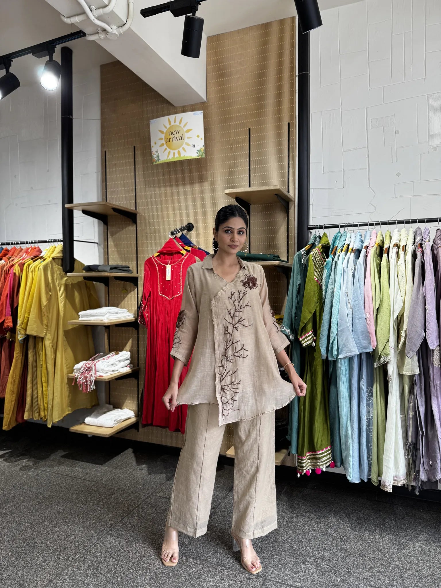 Cream Mul Chanderi Kediya Co-ord Set for Women
