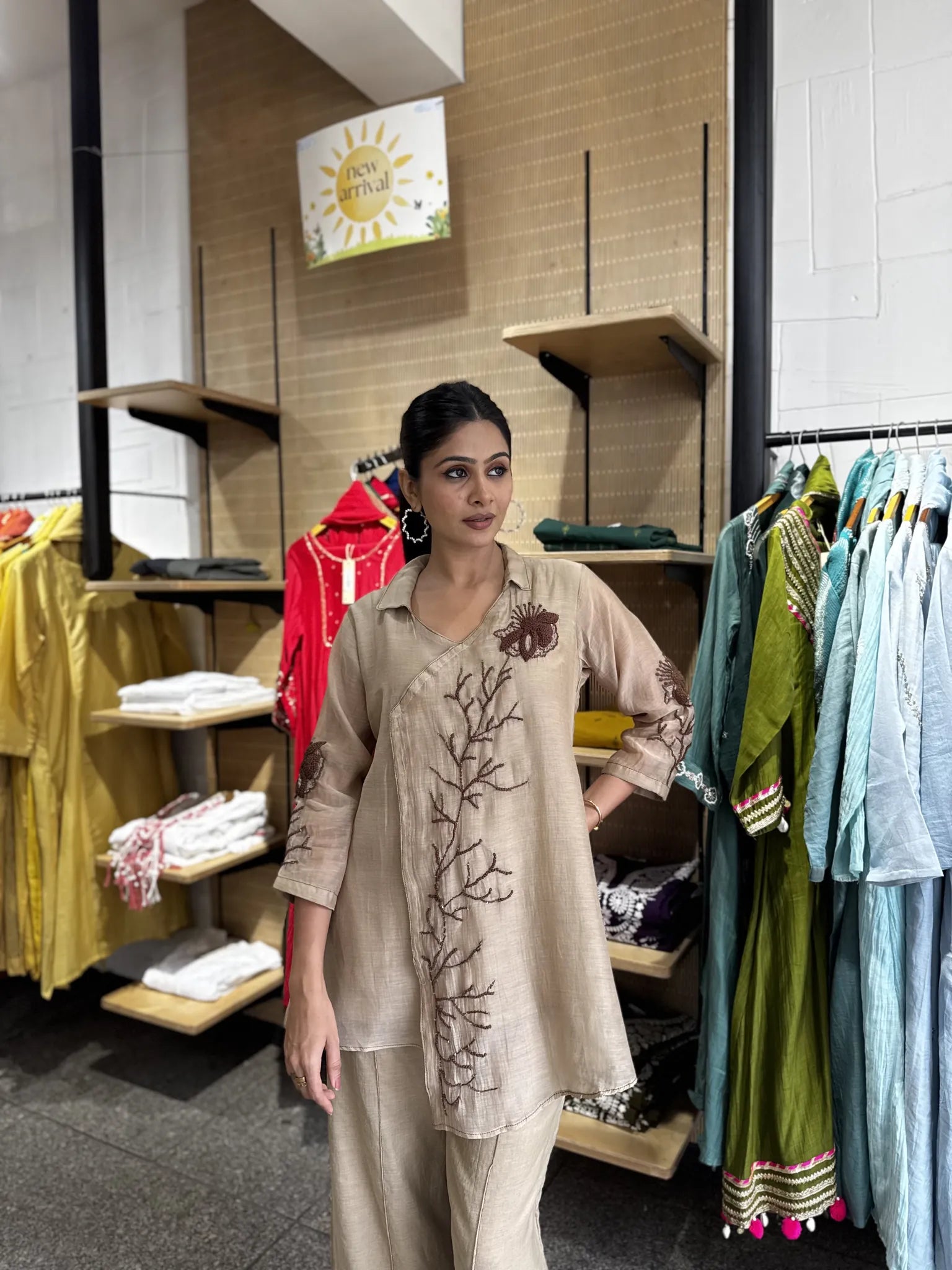 Cream Mul Chanderi Kediya Co-ord Set for Women