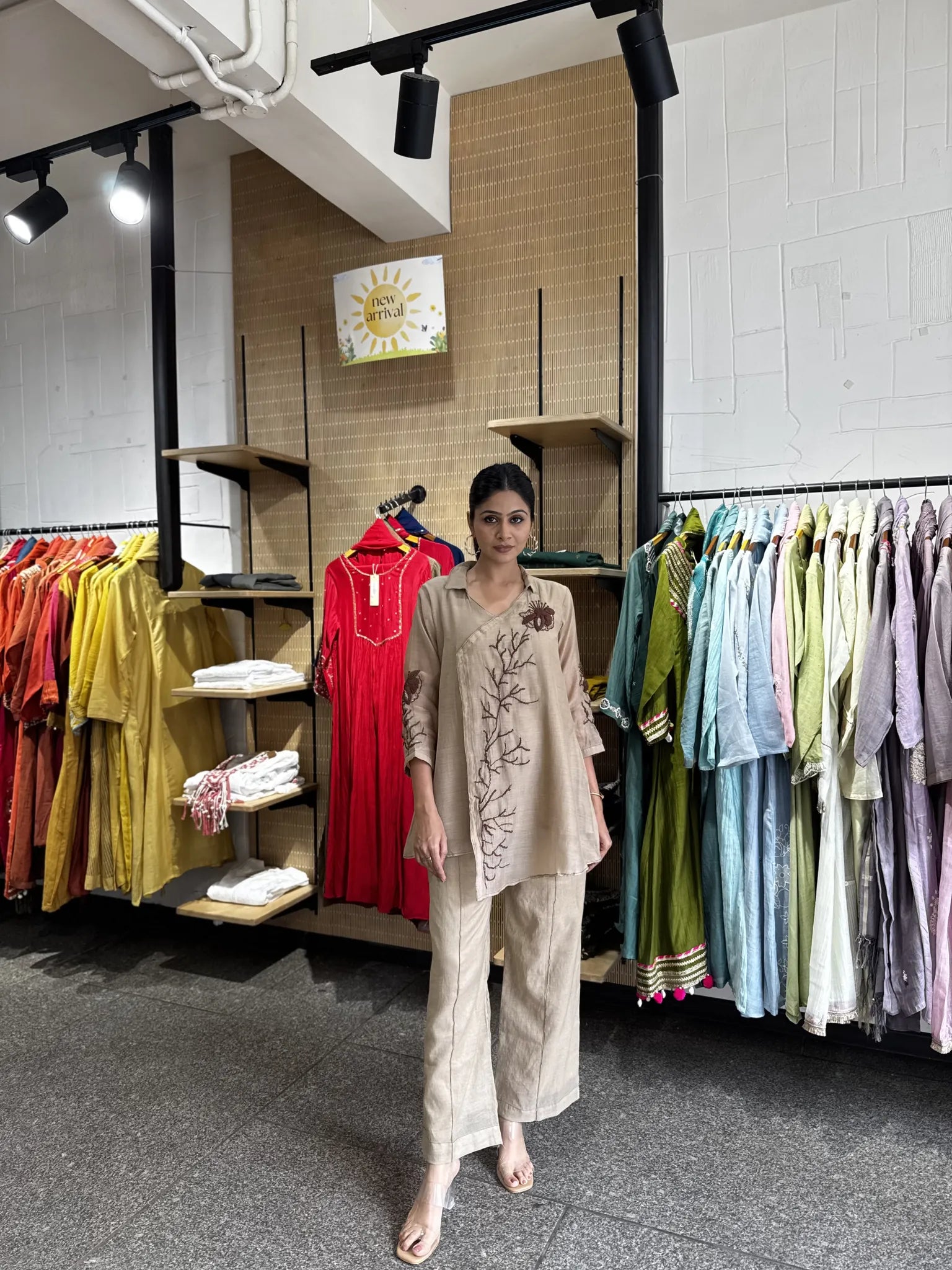 Cream Mul Chanderi Kediya Co-ord Set for Women
