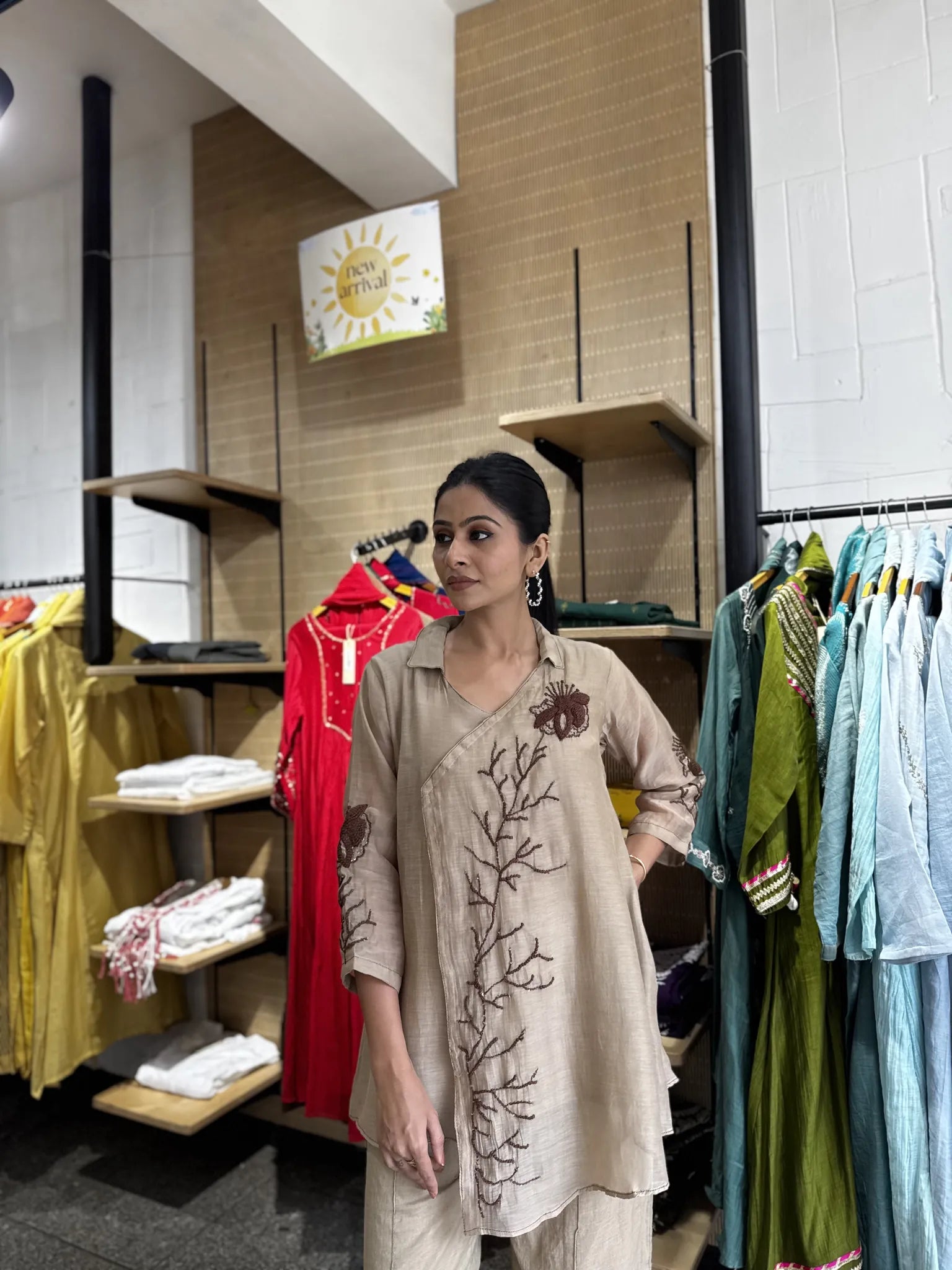 Cream Mul Chanderi Kediya Co-ord Set for Women