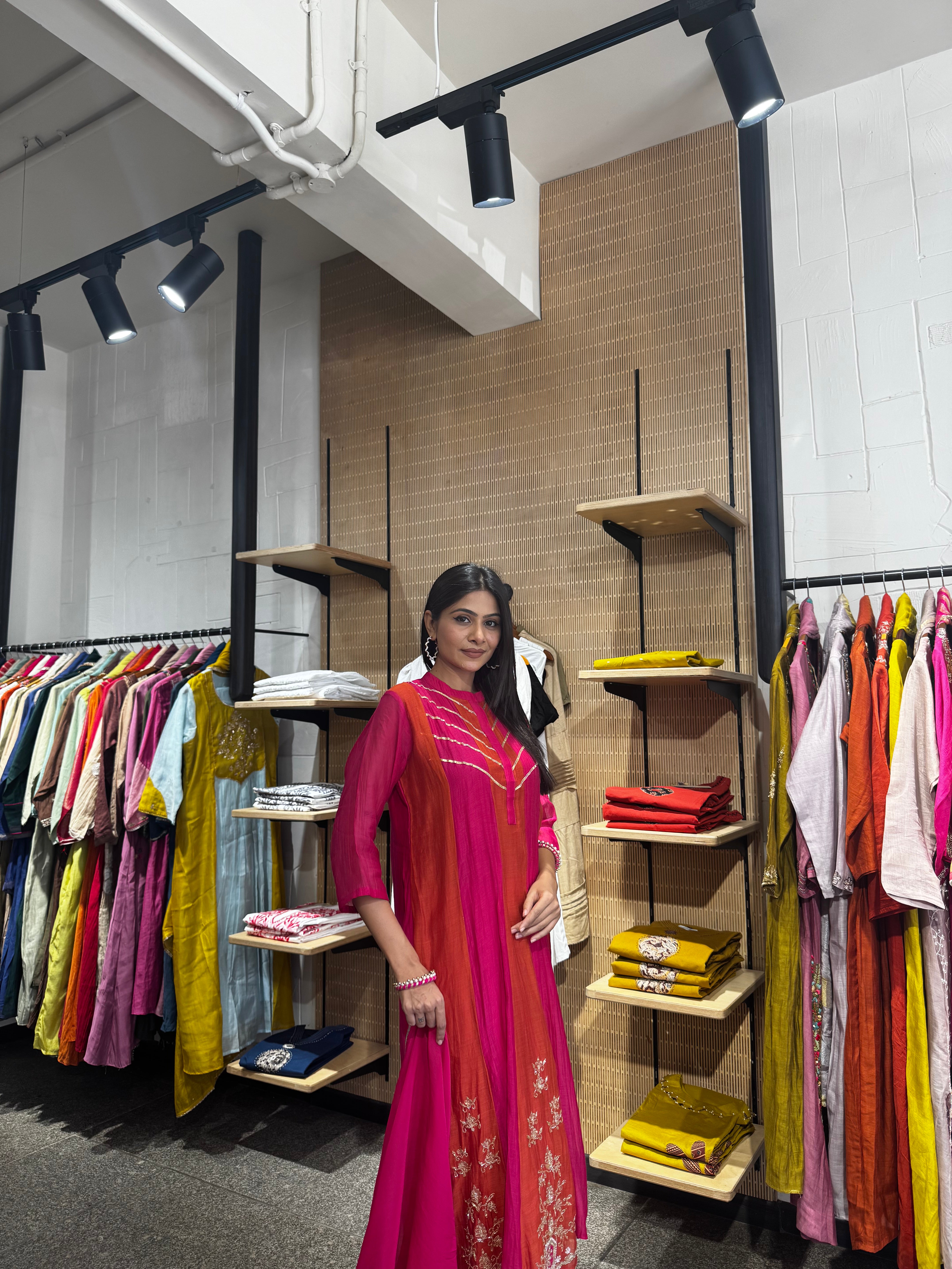 Full outfit view with styling details — Orange Rani Kurta Set