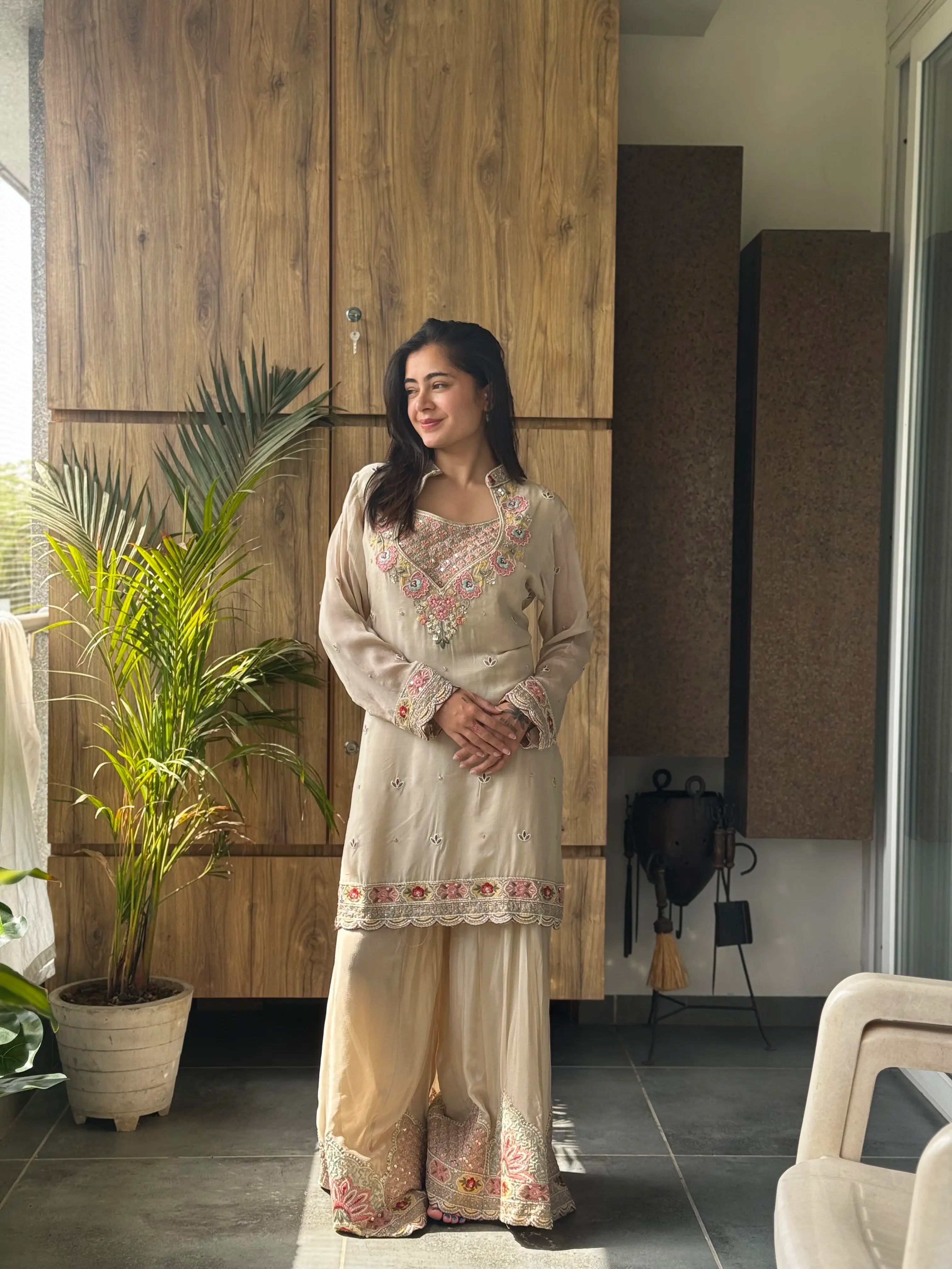 Full outfit view with styling details — Off White Co-ord Set