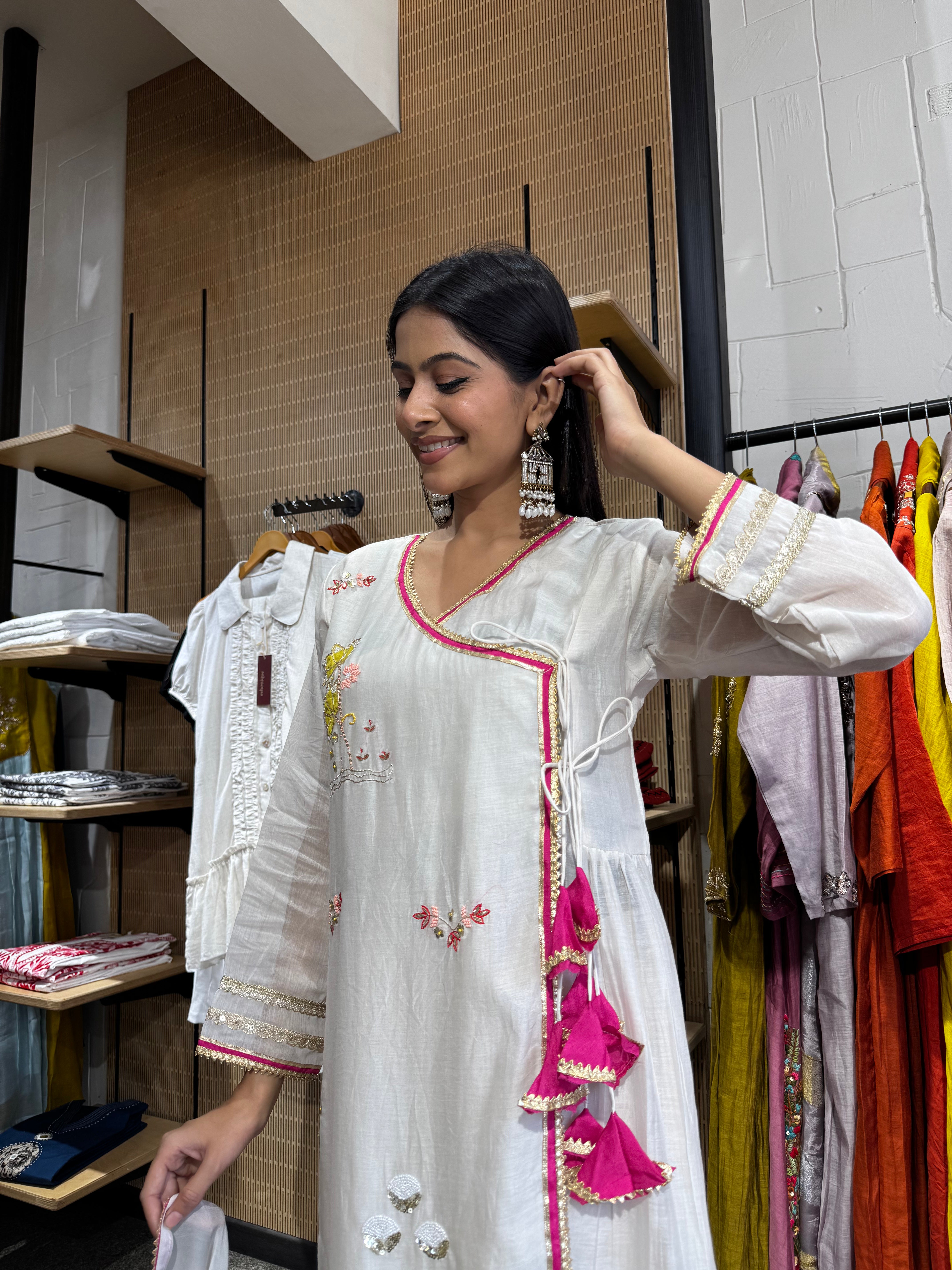 Full outfit view with styling details — White Kurta Set