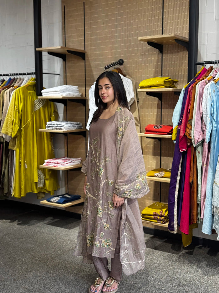 Woody Mul Chanderi Straight Cut Kurta Set for Women