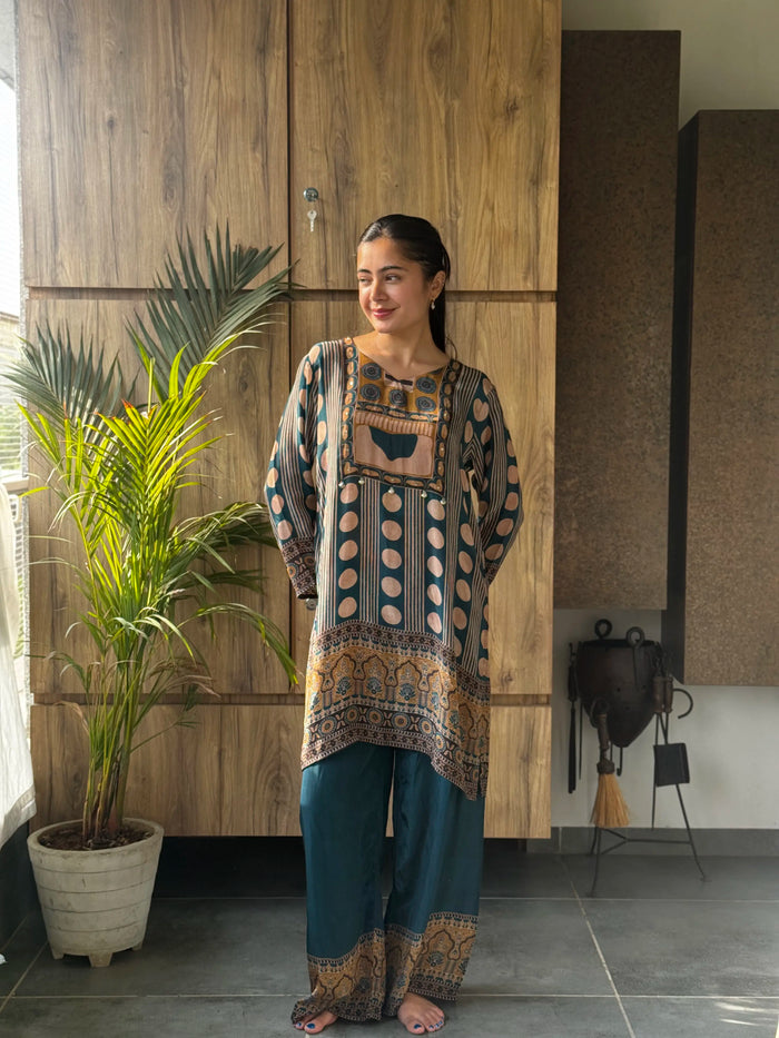 Indigo Crepe Short Kurta Co-ord Set for Women