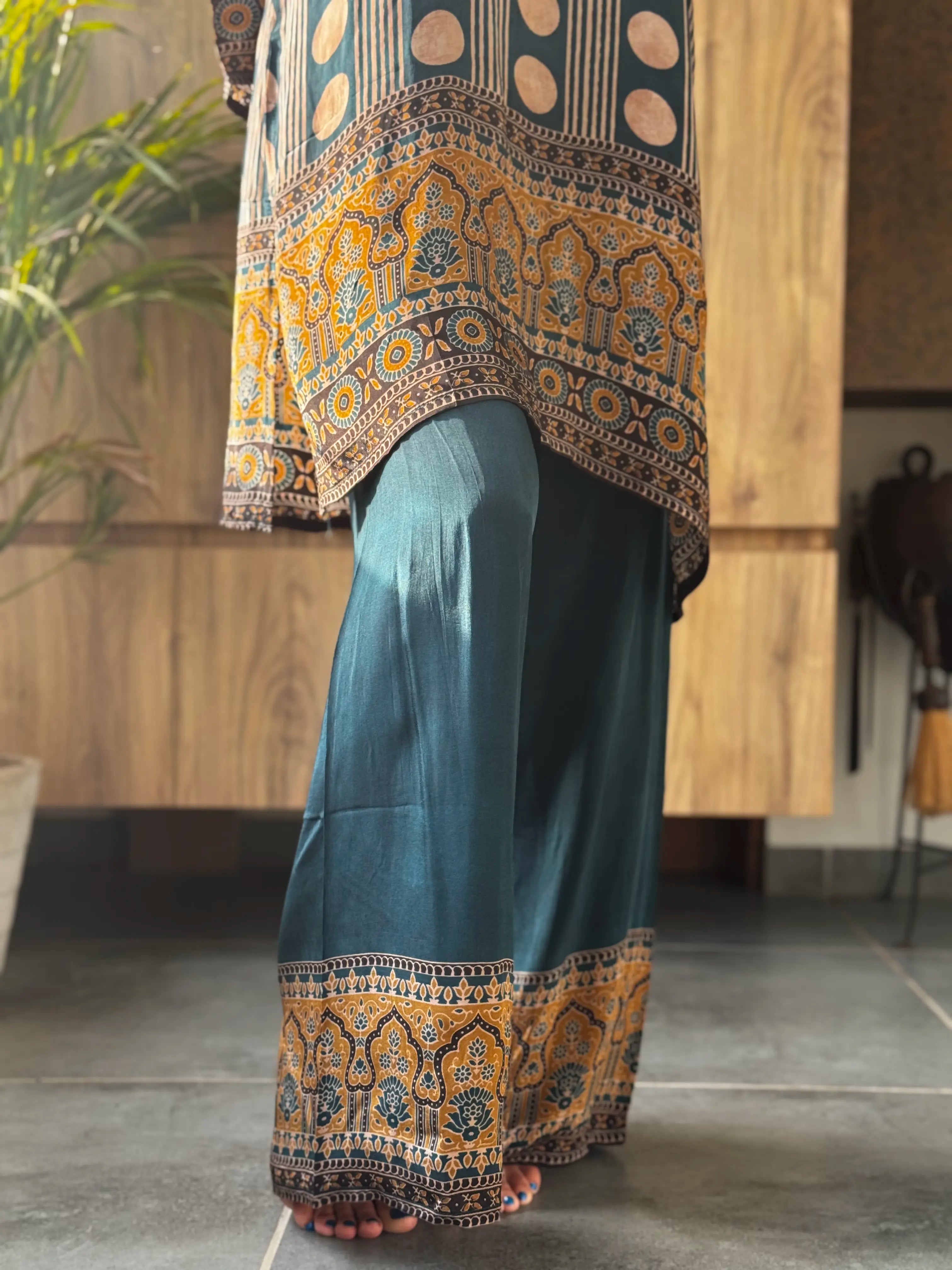 Side drape and silhouette view of indigo co-ord set — Indigo Co-ord Set