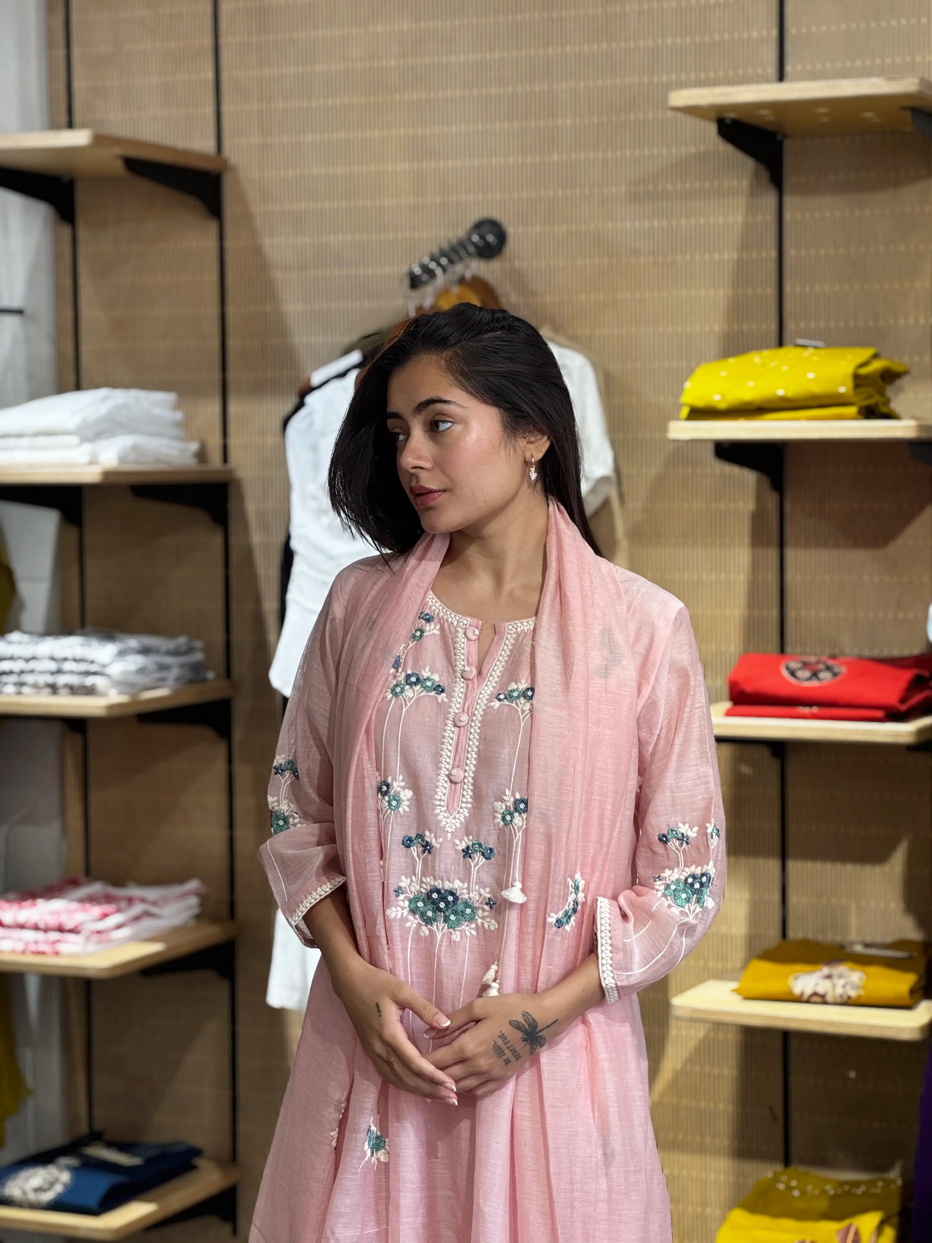 Front styling and fit view of baby pink kurta set — Baby Pink Kurta Set ETH-3831