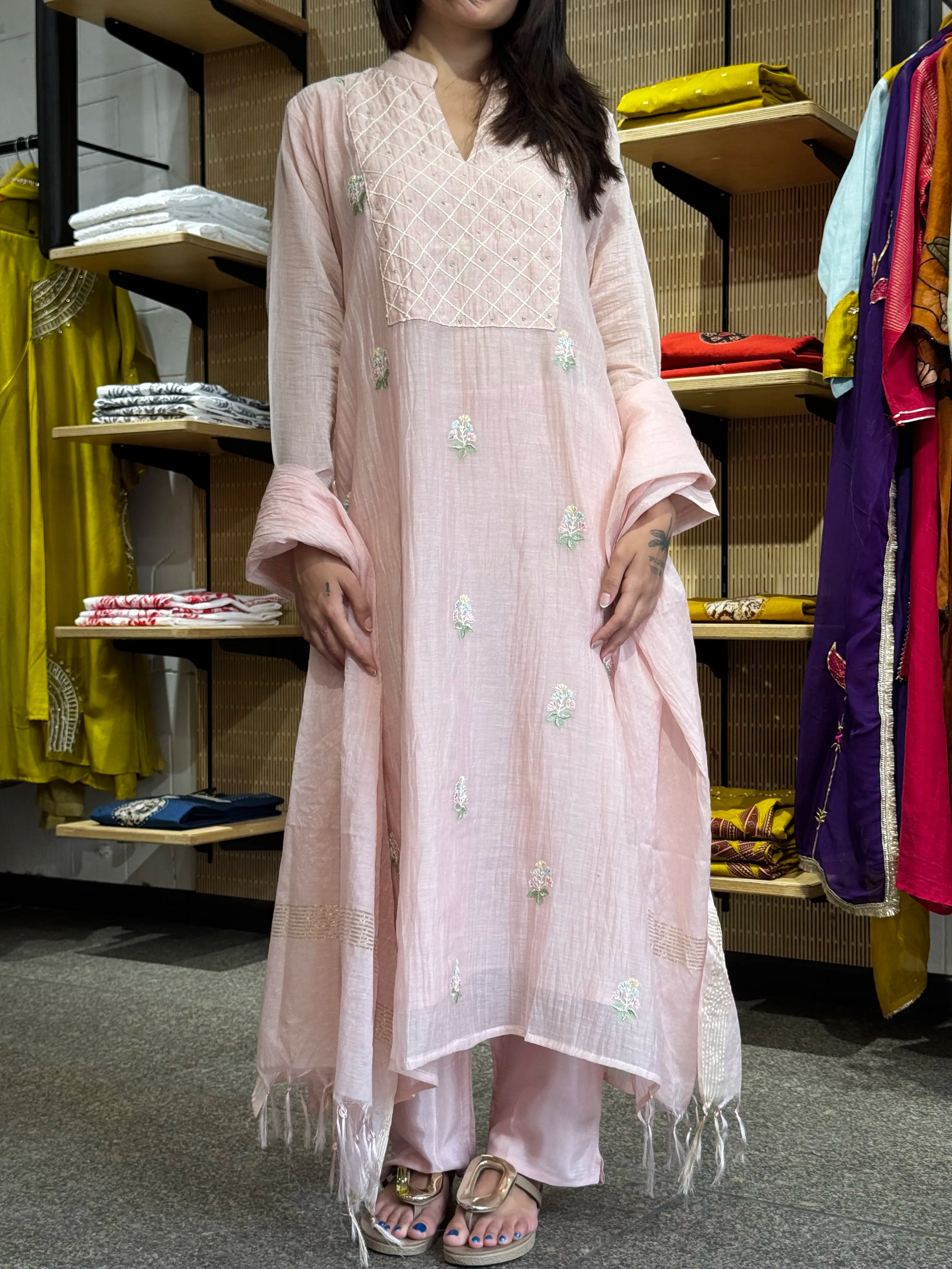 Full outfit view with styling details — Baby Pink Kurta Set ETH-3832