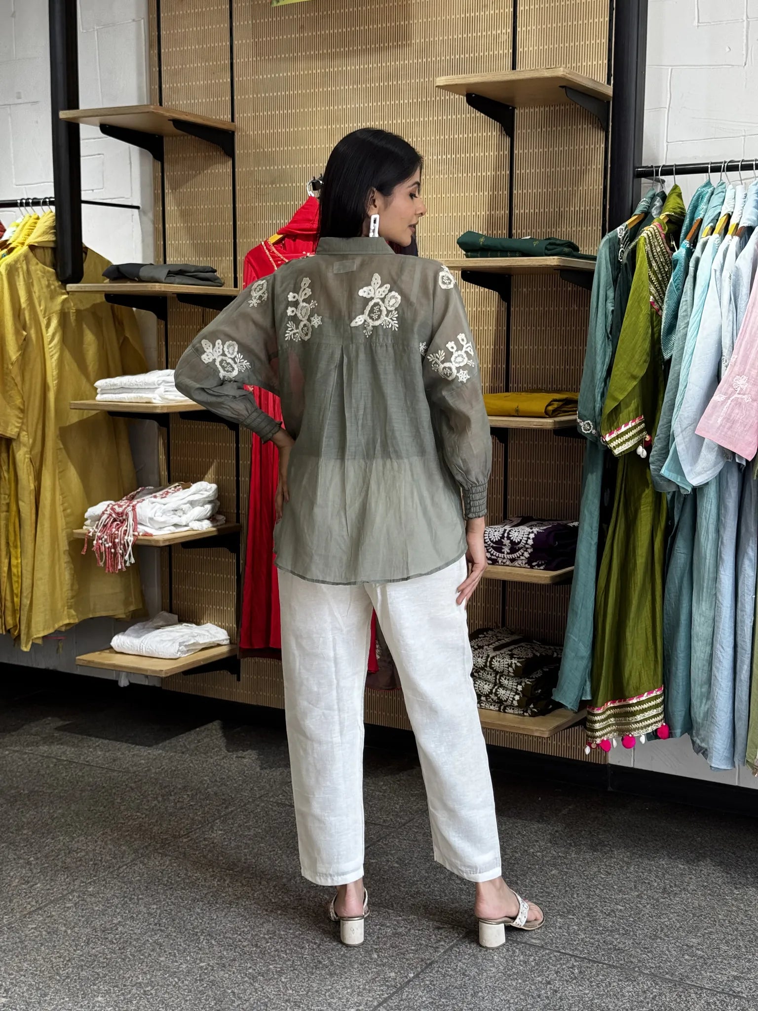 Grey Mul Chanderi Short Kurta Co-ord Set for Women