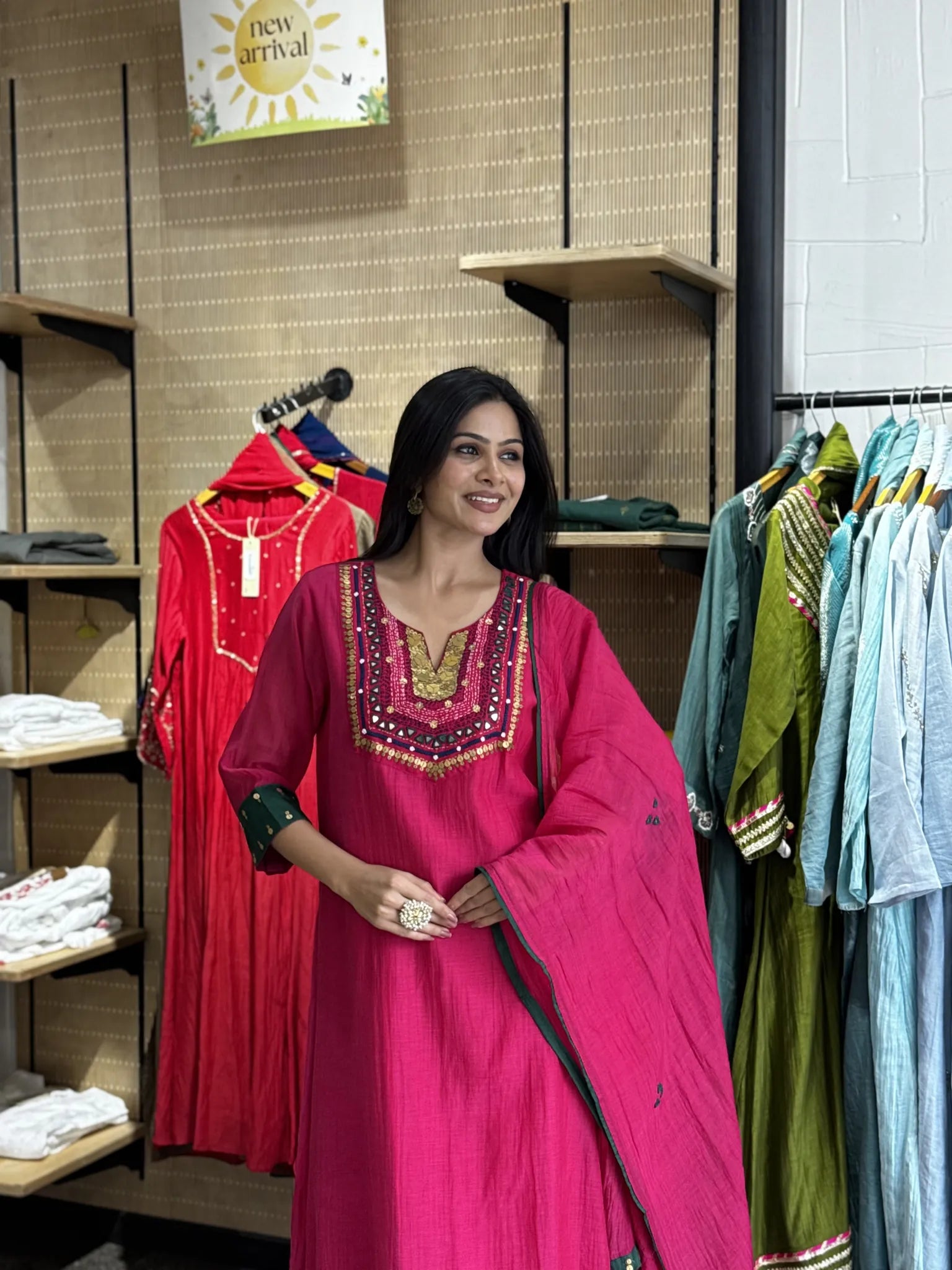Mul Chanderi A-Line Kurta Pant Set with Dupatta