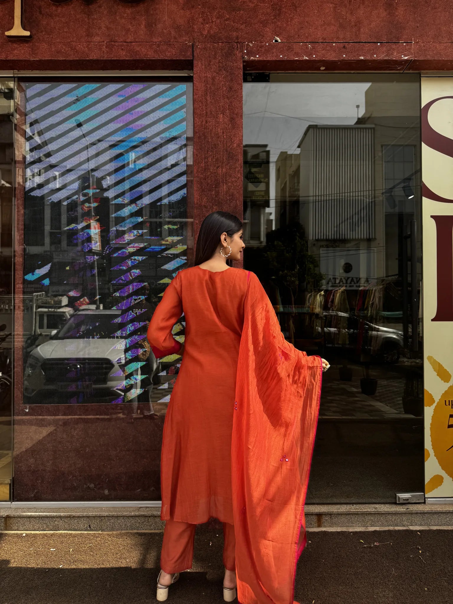 Mul Chanderi A-Line Kurta Pant Set with Dupatta
