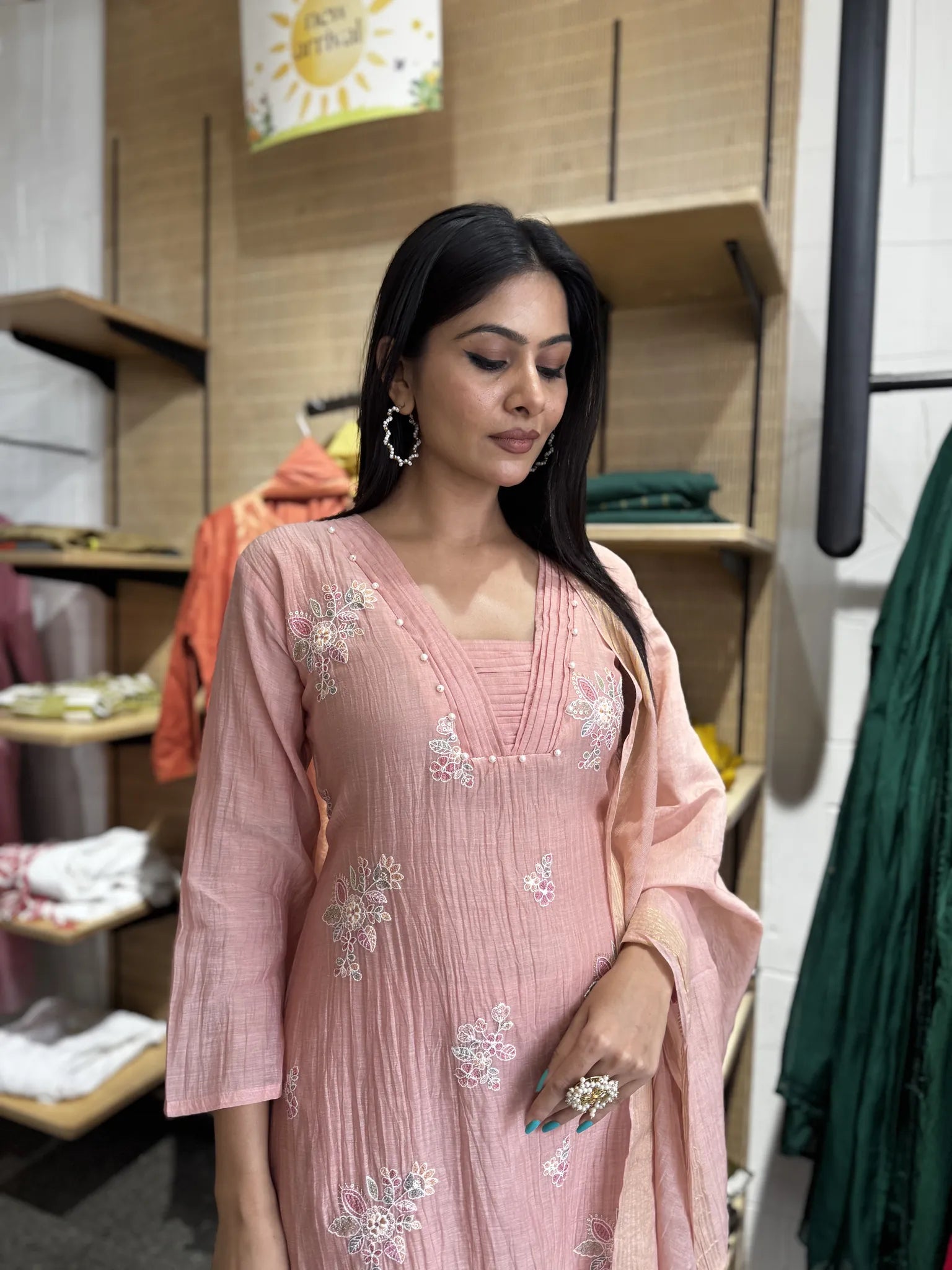 Onion Pink Mul Chanderi A-Line Kurta Set with Dupatta