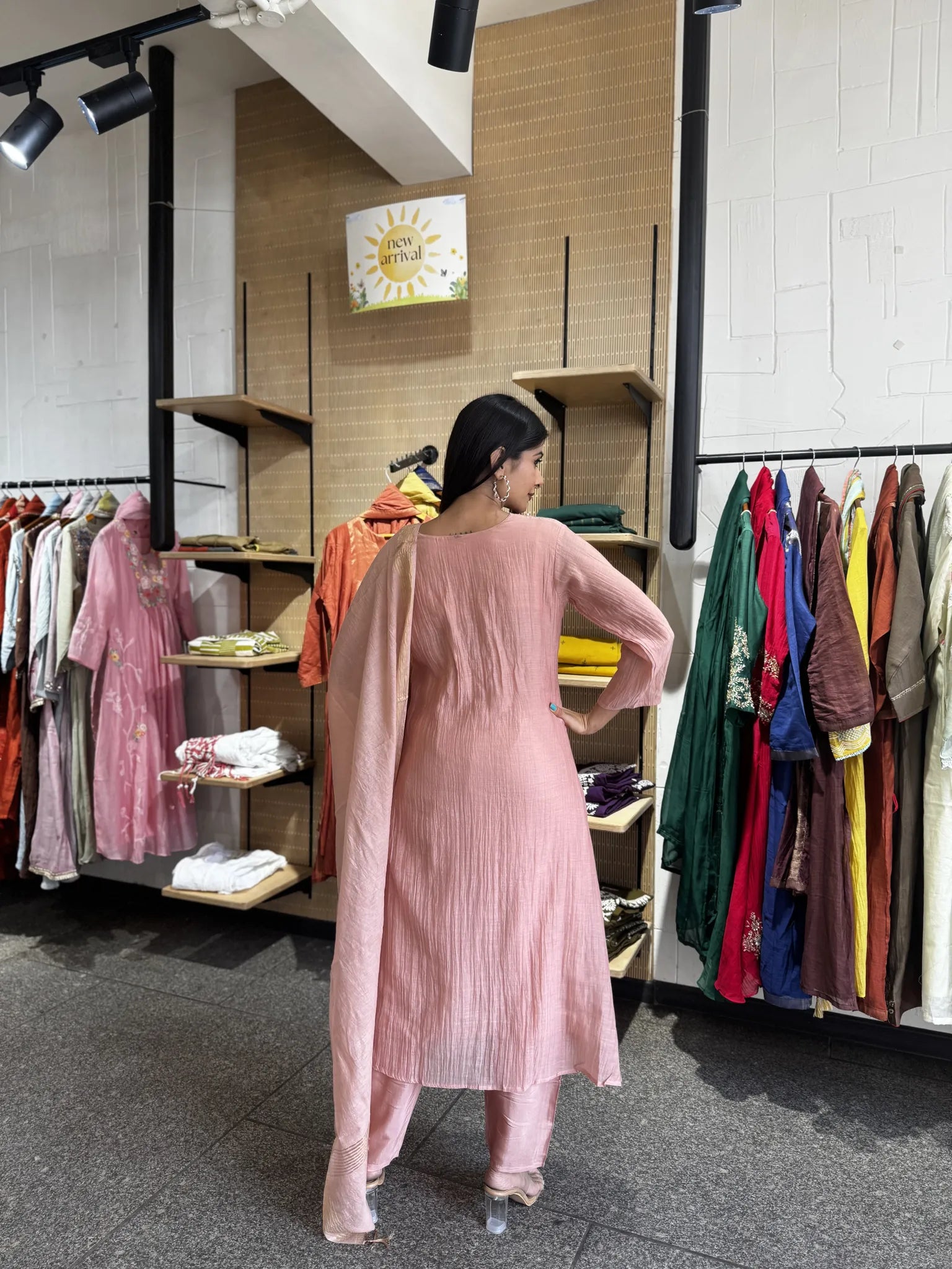 Onion Pink Mul Chanderi A-Line Kurta Set with Dupatta