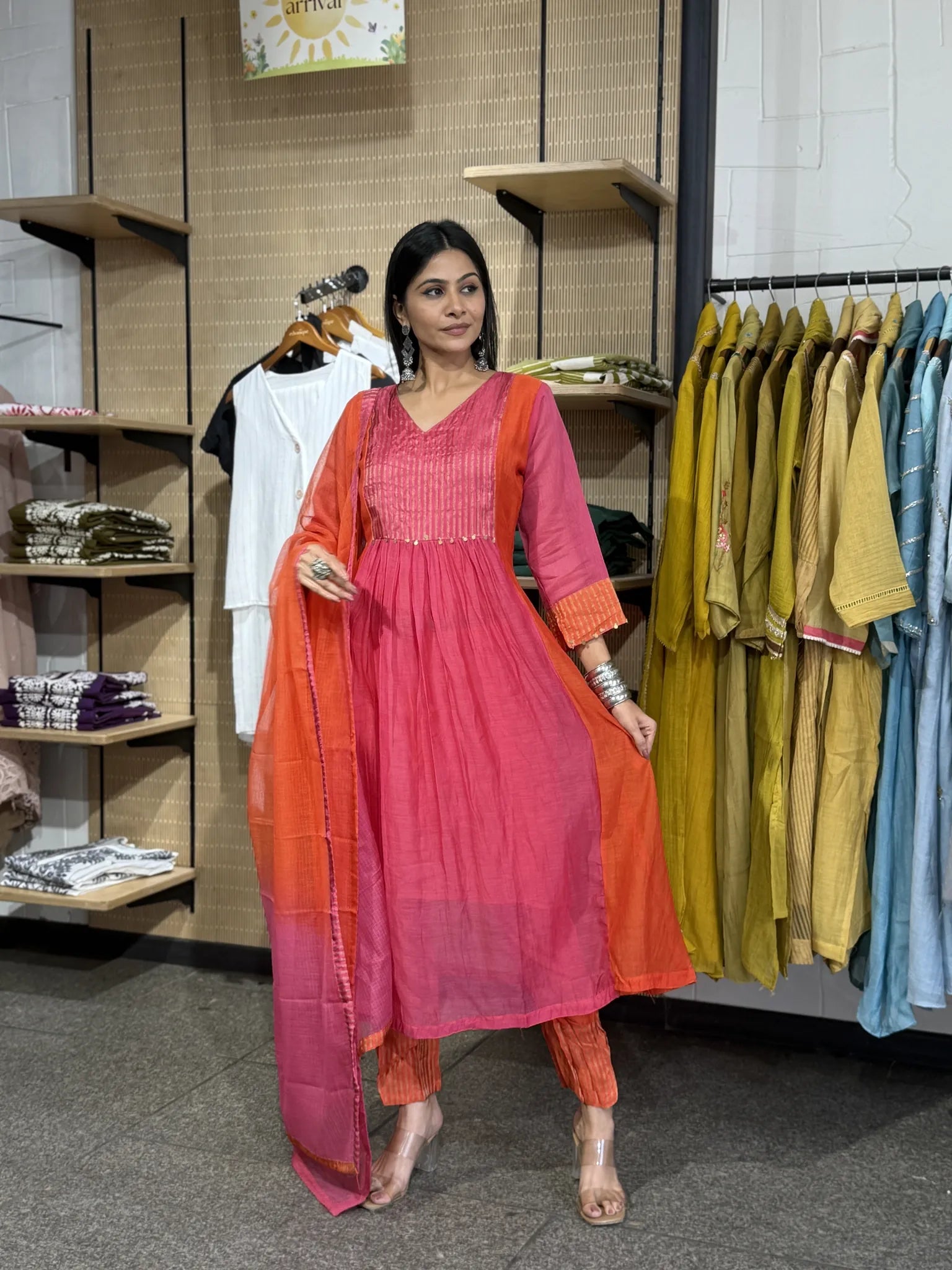 Rani Mul Chanderi A-Line Kurta Set, Kota Dori Dupatta