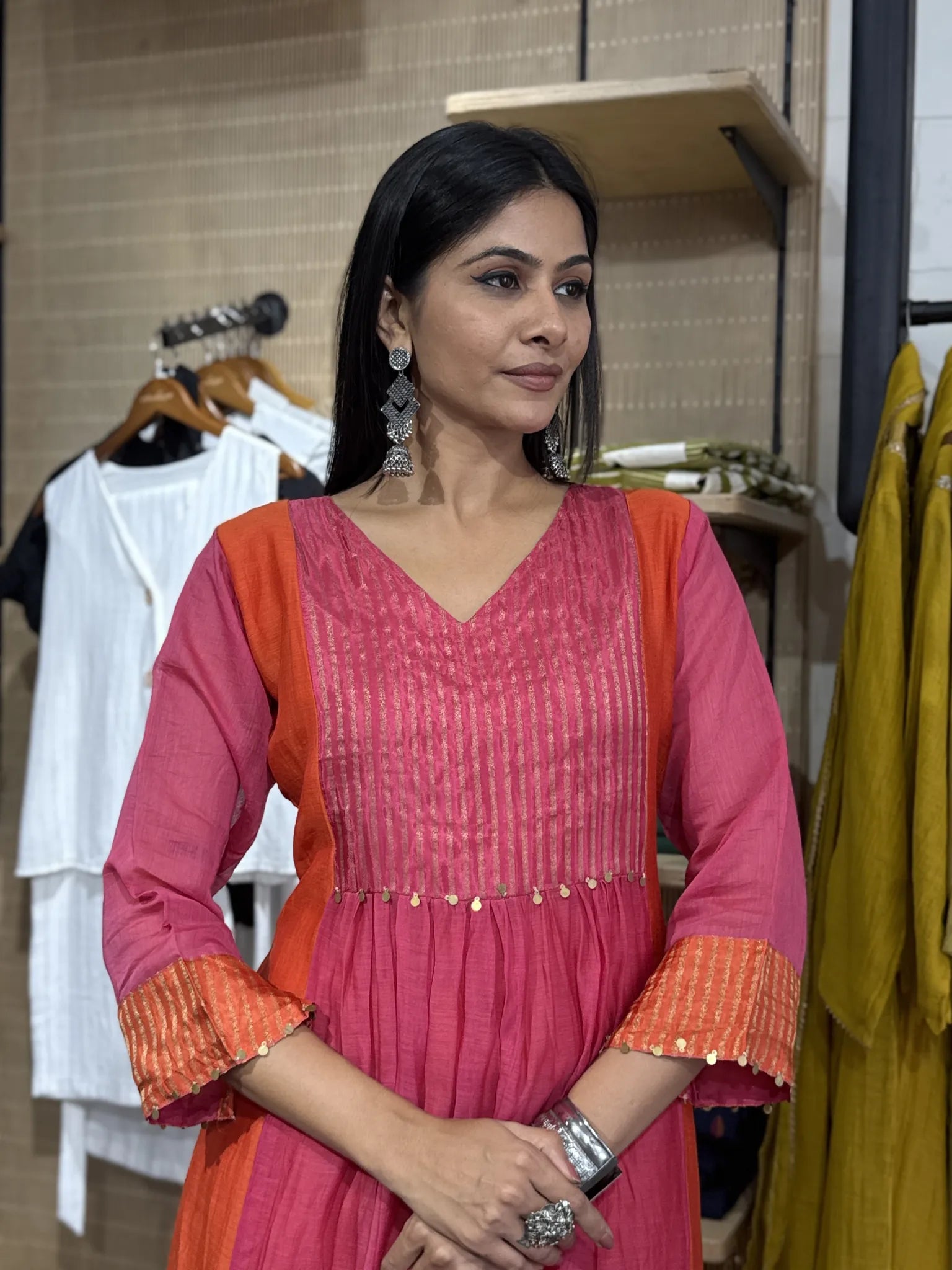 Rani Mul Chanderi A-Line Kurta Set, Kota Dori Dupatta