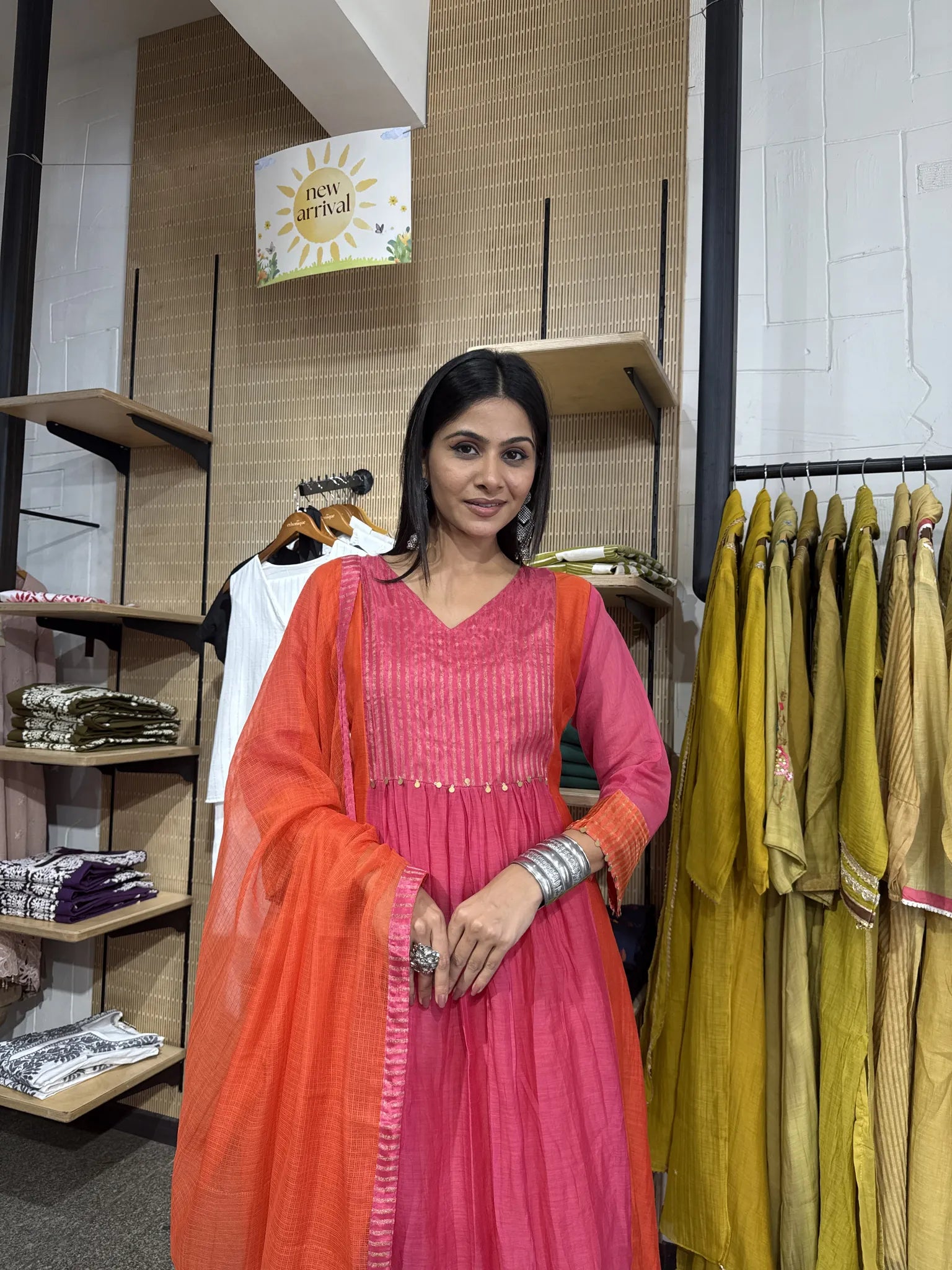 Rani Mul Chanderi A-Line Kurta Set, Kota Dori Dupatta