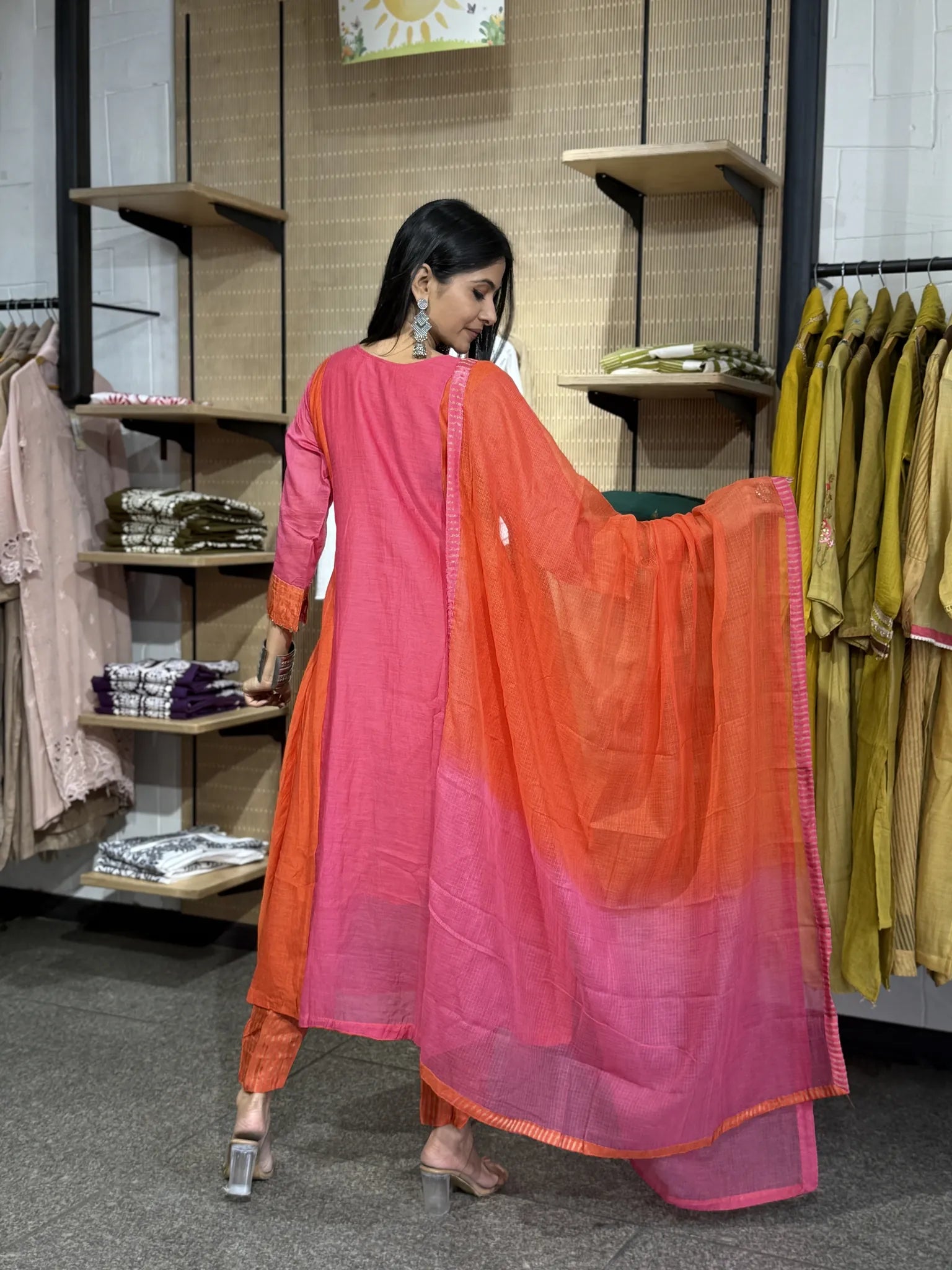 Rani Mul Chanderi A-Line Kurta Set, Kota Dori Dupatta