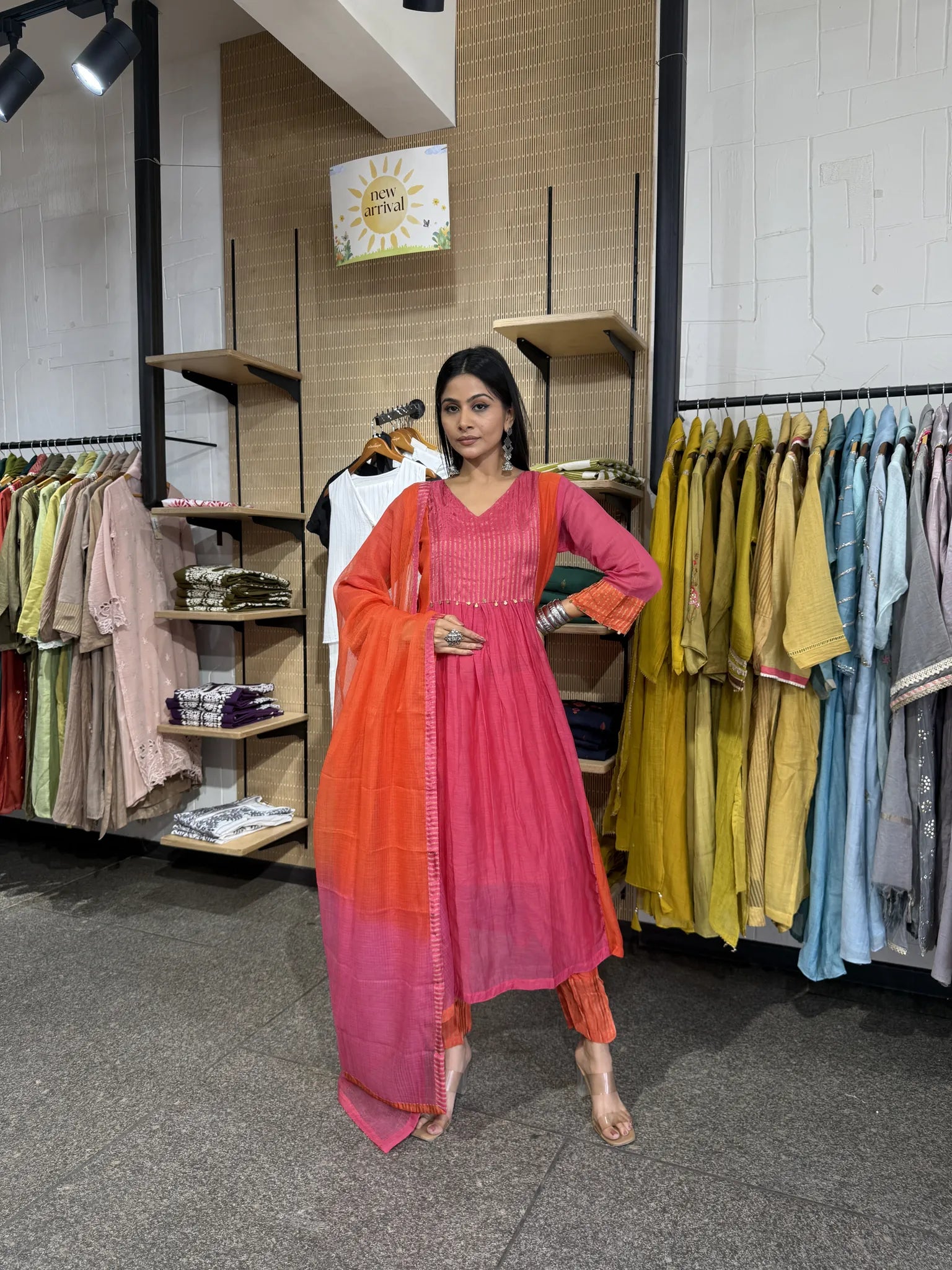Rani Mul Chanderi A-Line Kurta Set, Kota Dori Dupatta